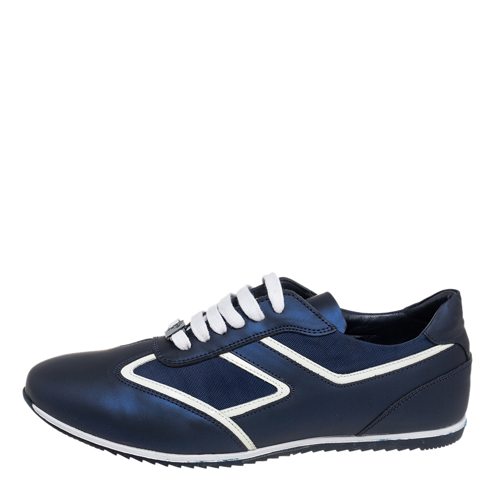 

Versace Collection Metallic Blue Nylon and Leather Lace Up Sneakers Size