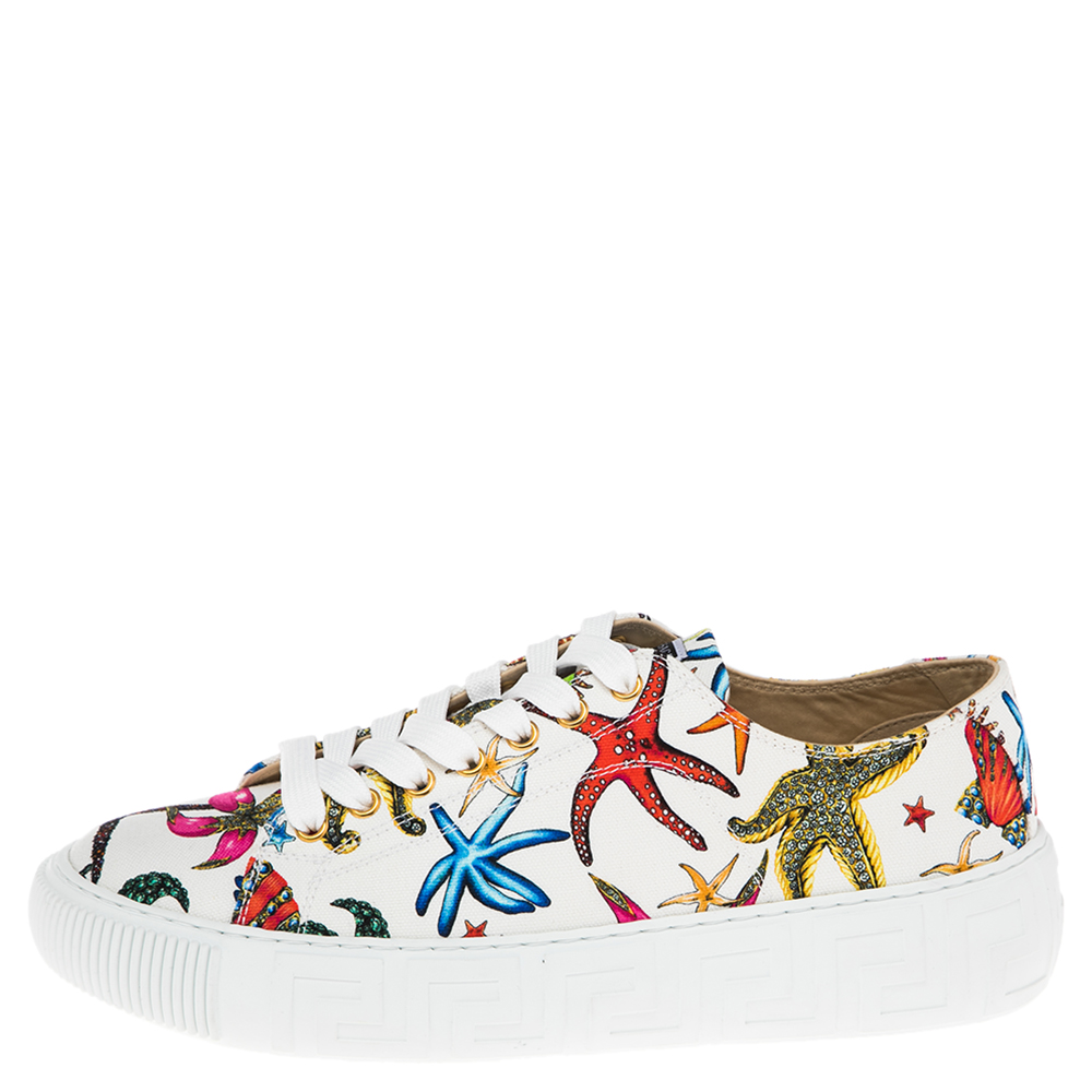 

Versace Multicolor Canvas Starfish Print Low Top Sneakers Size