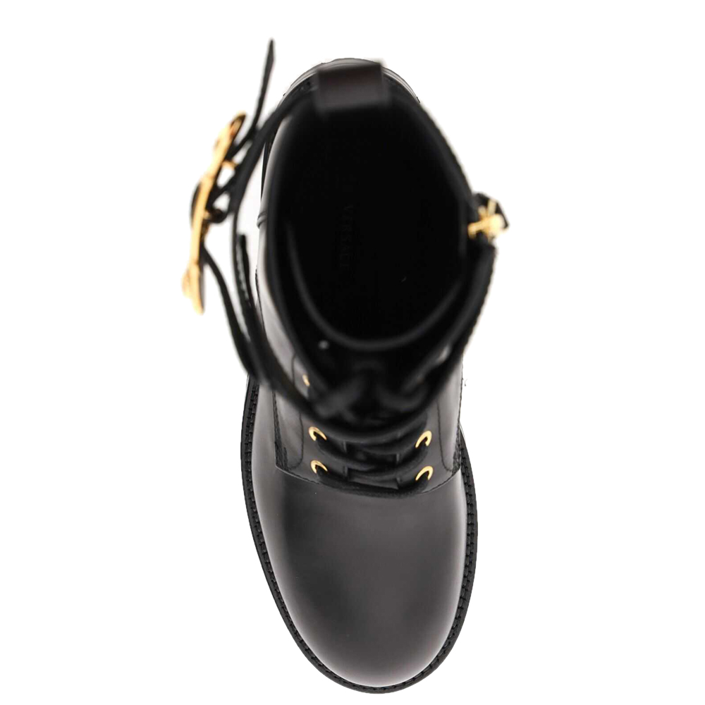 

Versace Black Leather Safety Pin Combat Boots Size IT