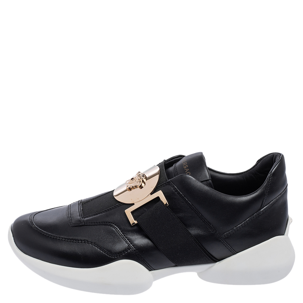 

Versace Black Leather Medusa Strap Sneakers Size