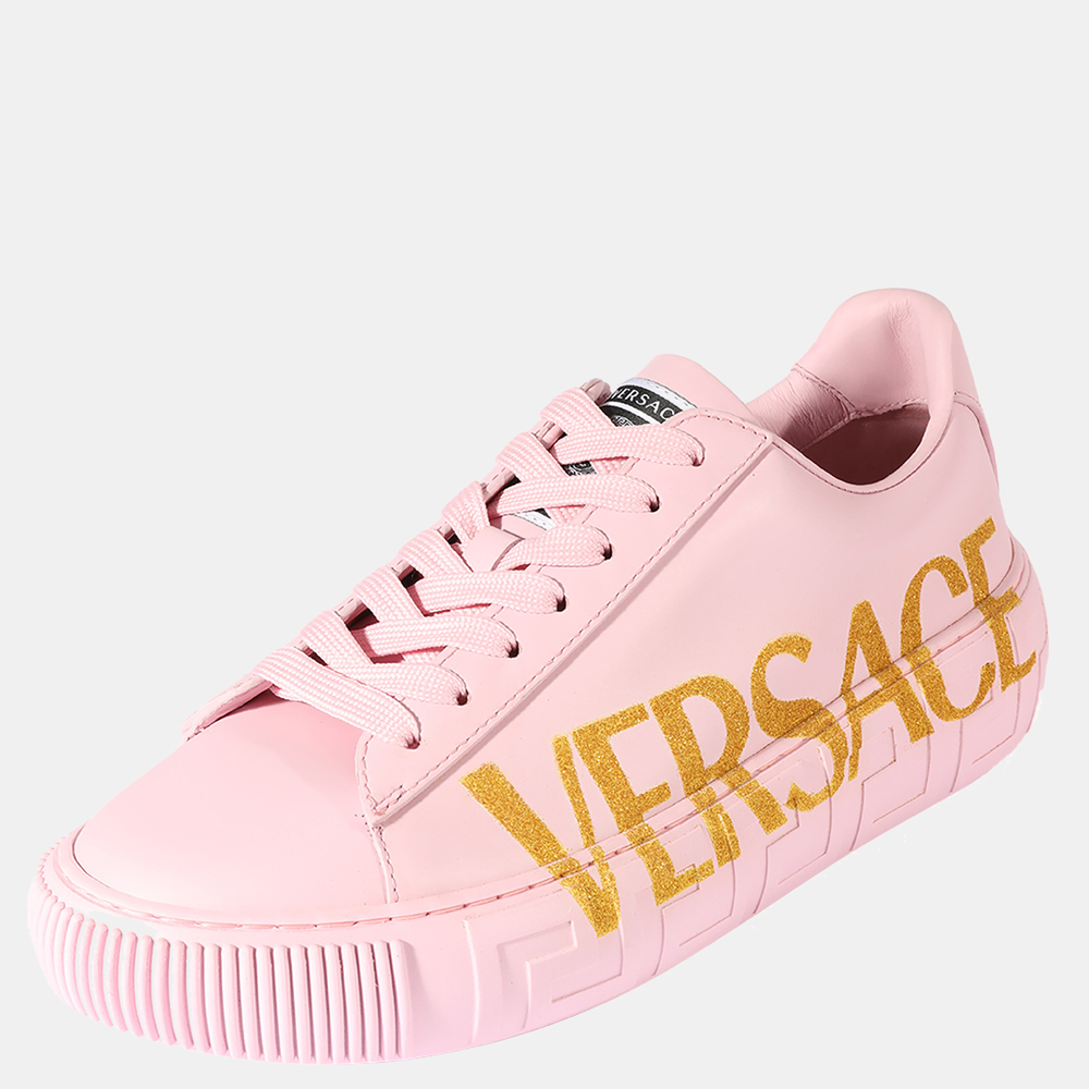 

Versace Pink Leather Greca Logo Low Top Sneaker EU