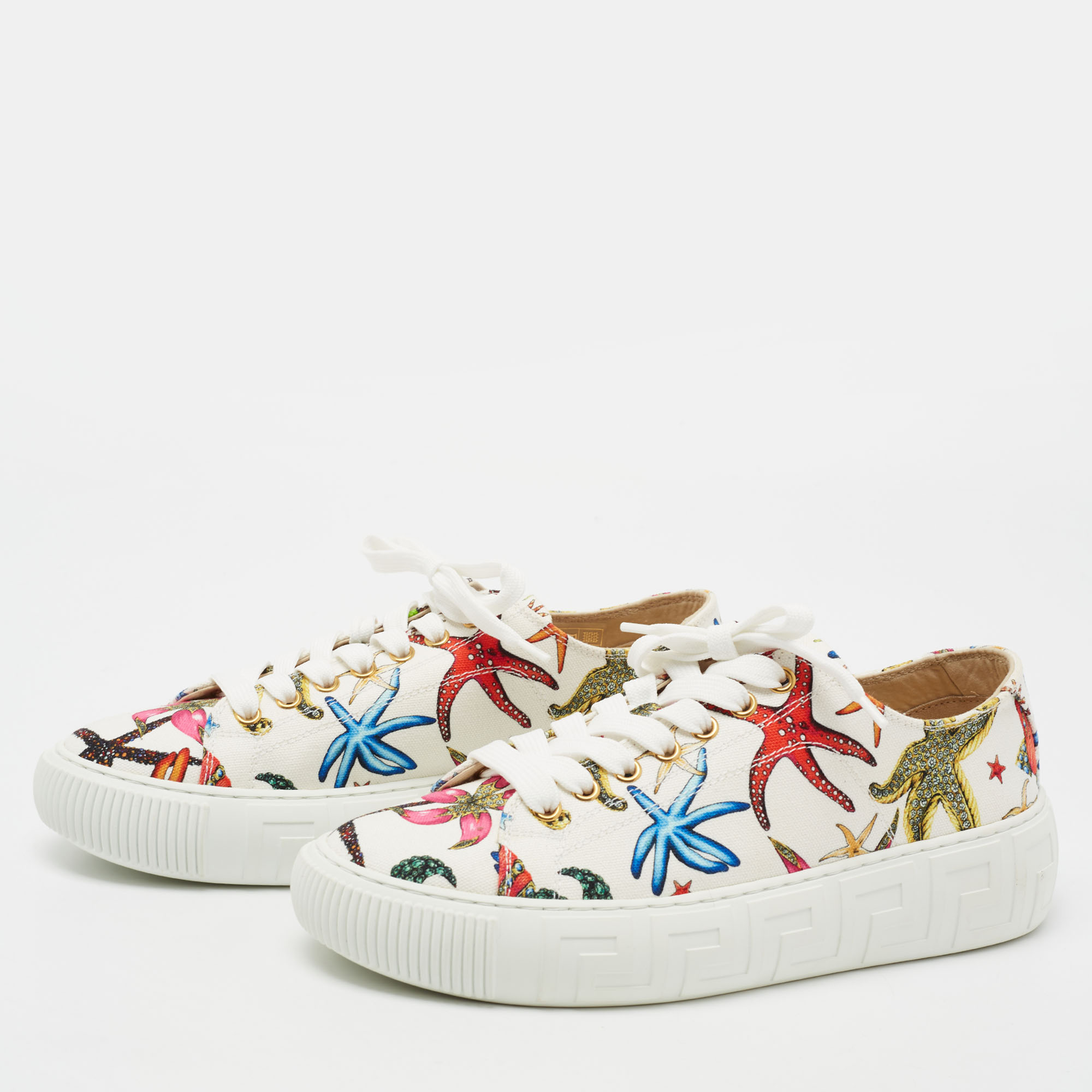 

Versace Multicolor Canvas Starfish Print Low Top Sneakers Size