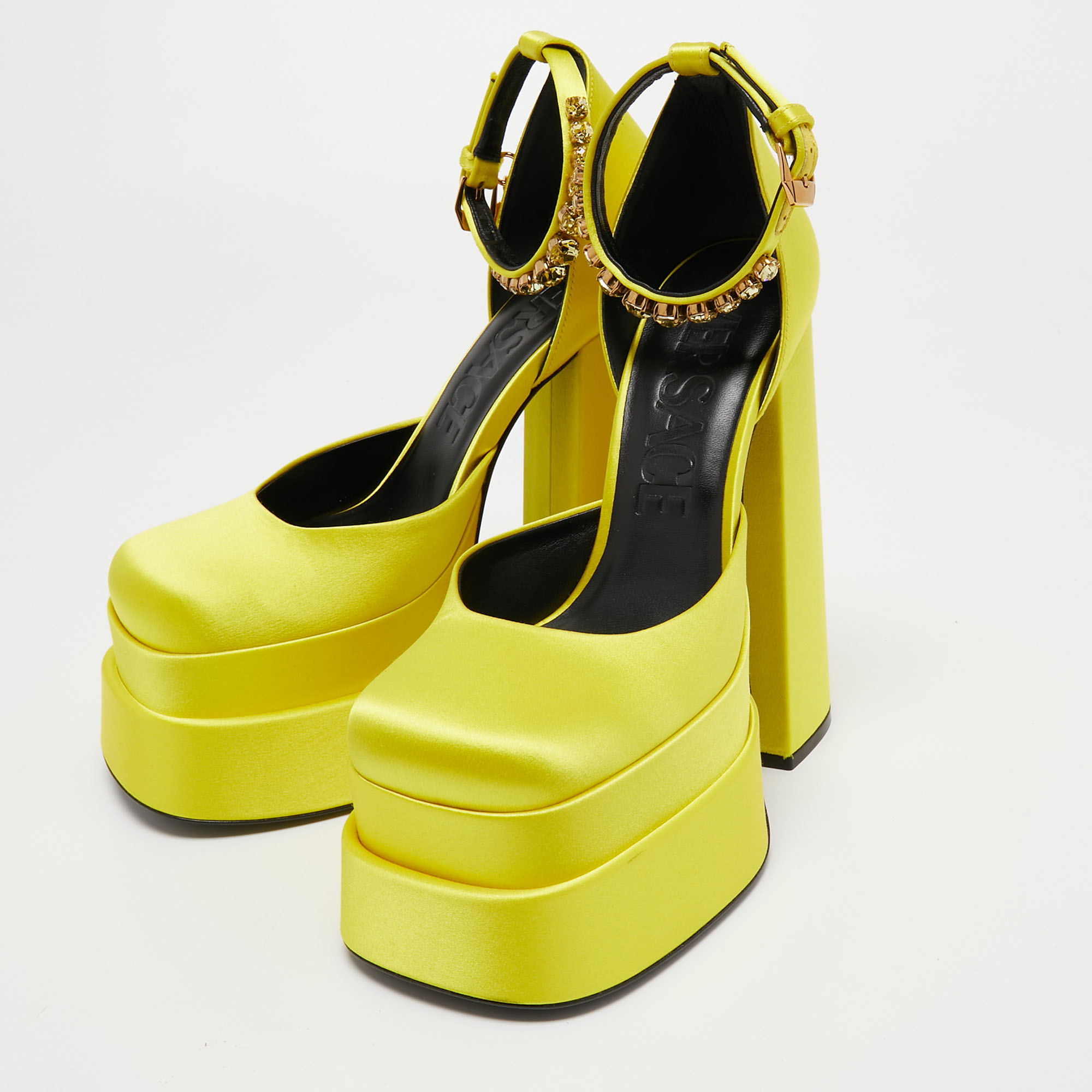 

Versace Yellow Satin Aevitas Platform Sandals Size