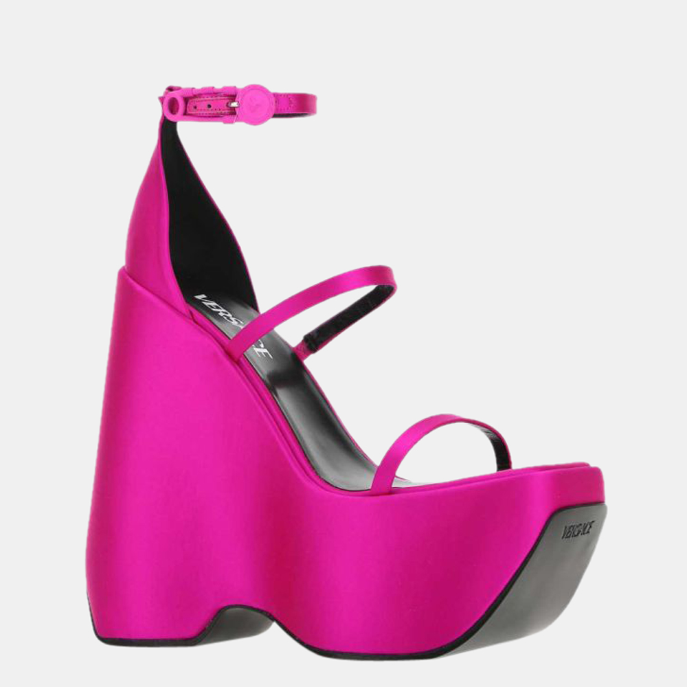 

Versace Pink Satin Triplatform Heeled Sandals Size EU