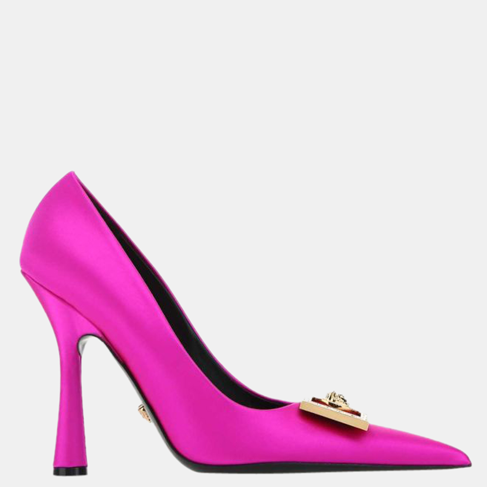 Pre-owned Versace Pink Satin Medusa Pumps Size Eu 39 | ModeSens