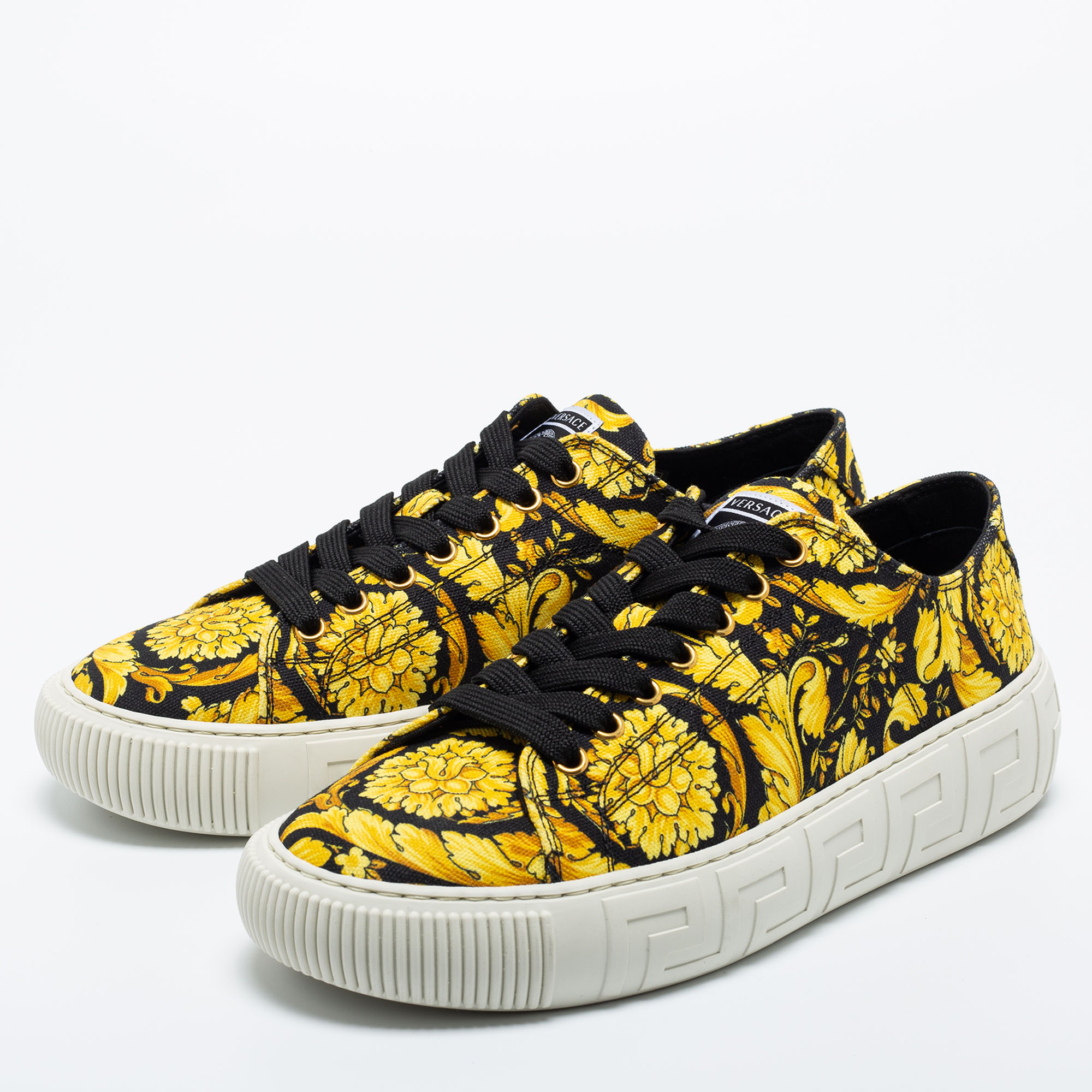 

Versace Black/Yellow Barocco Print Canvas Low Top Sneakers Size
