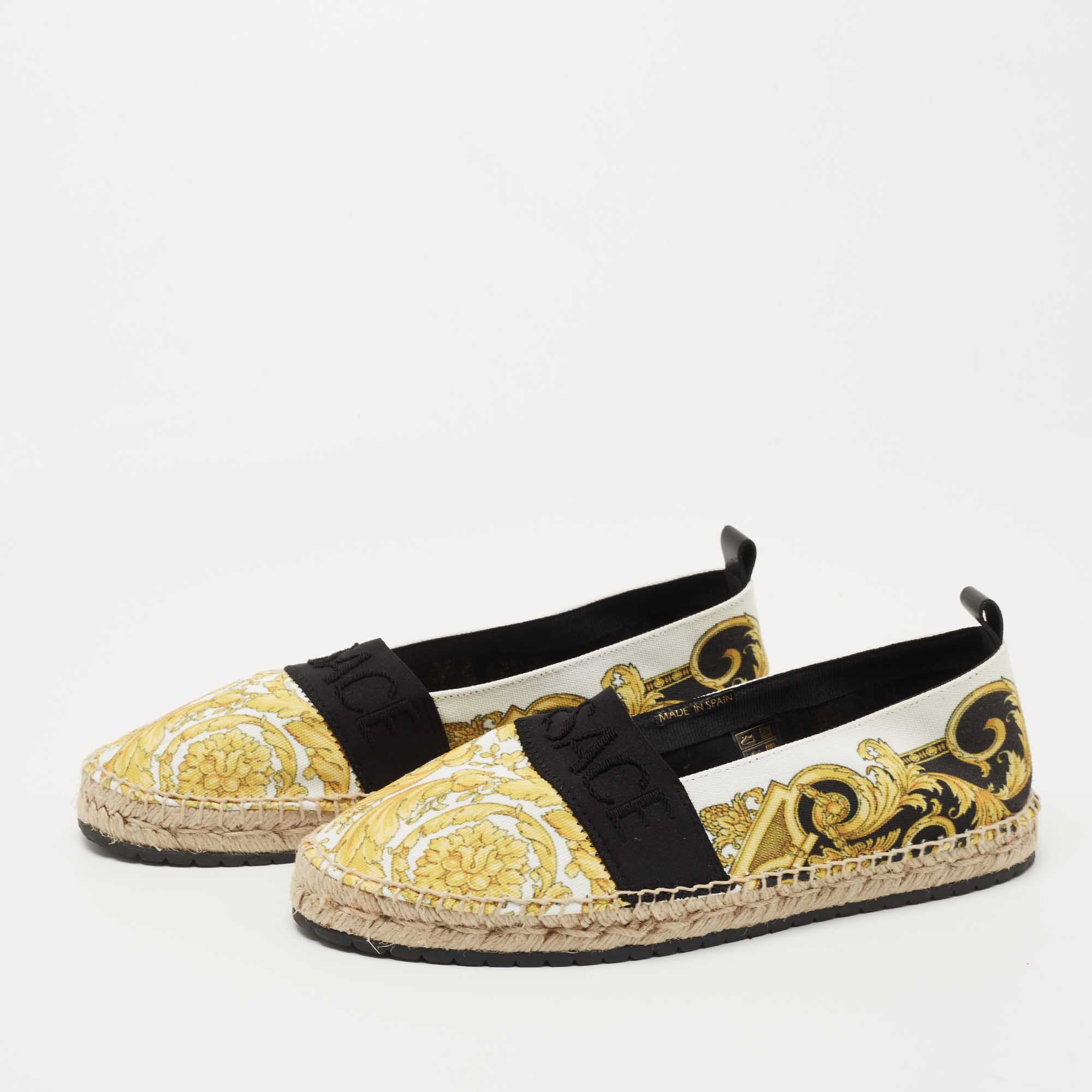 

Versace Yellow/White Baroccoo Print Espadrille Flats Size