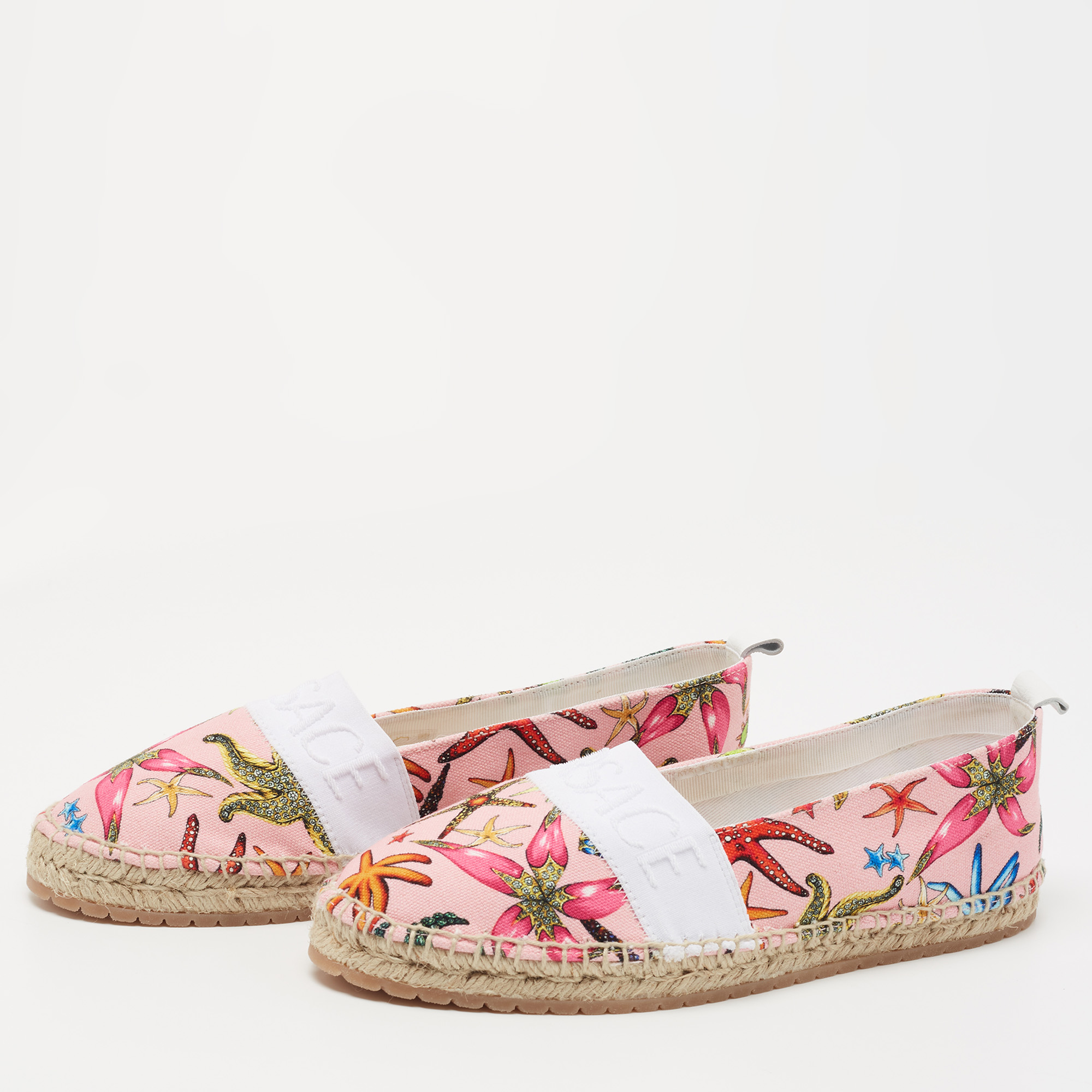 

Versace Pink Brocade Fabric Espadrille Flats Size