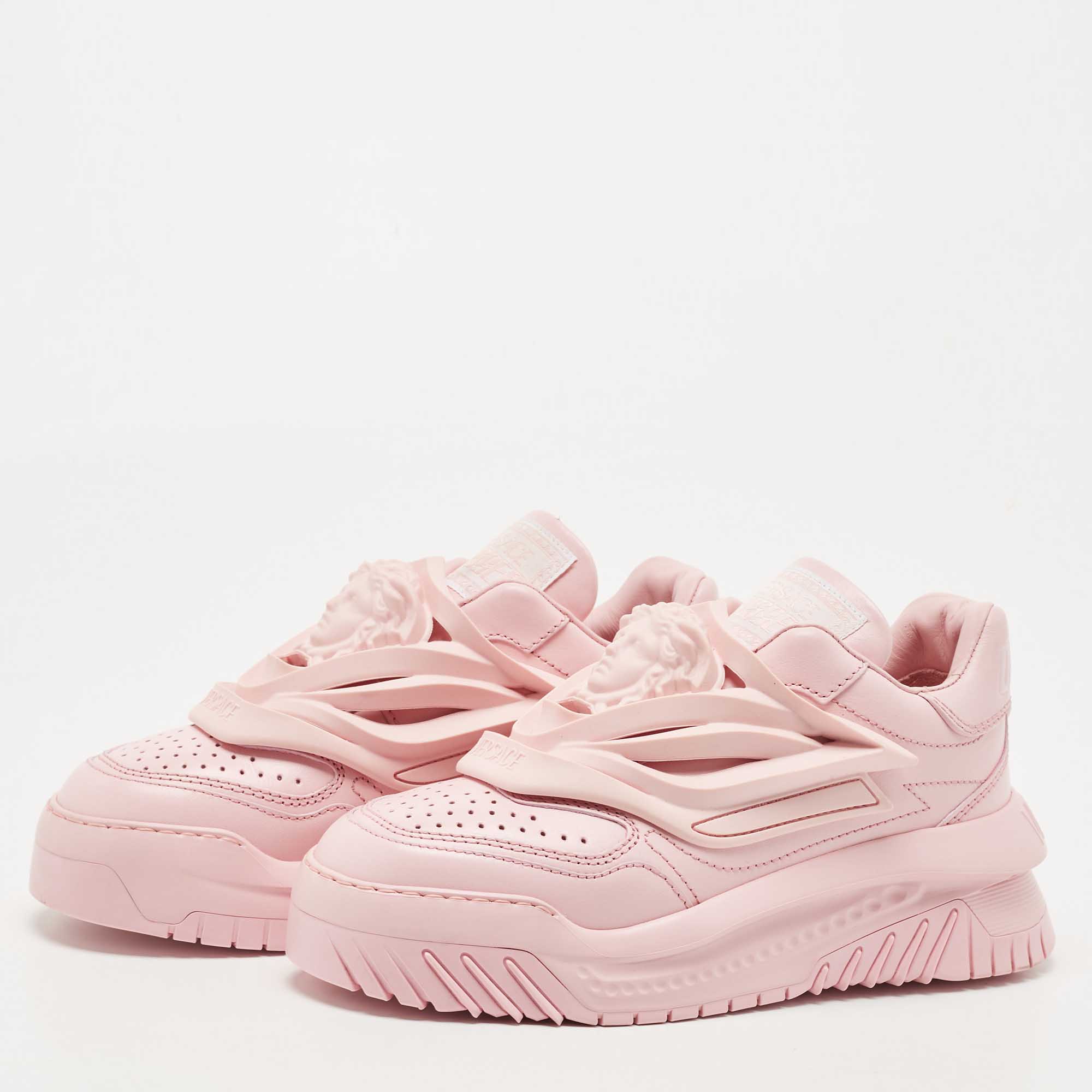 

Versace Pink Leather and Rubber Medusa Odissea Caged Low Top Sneakers Size