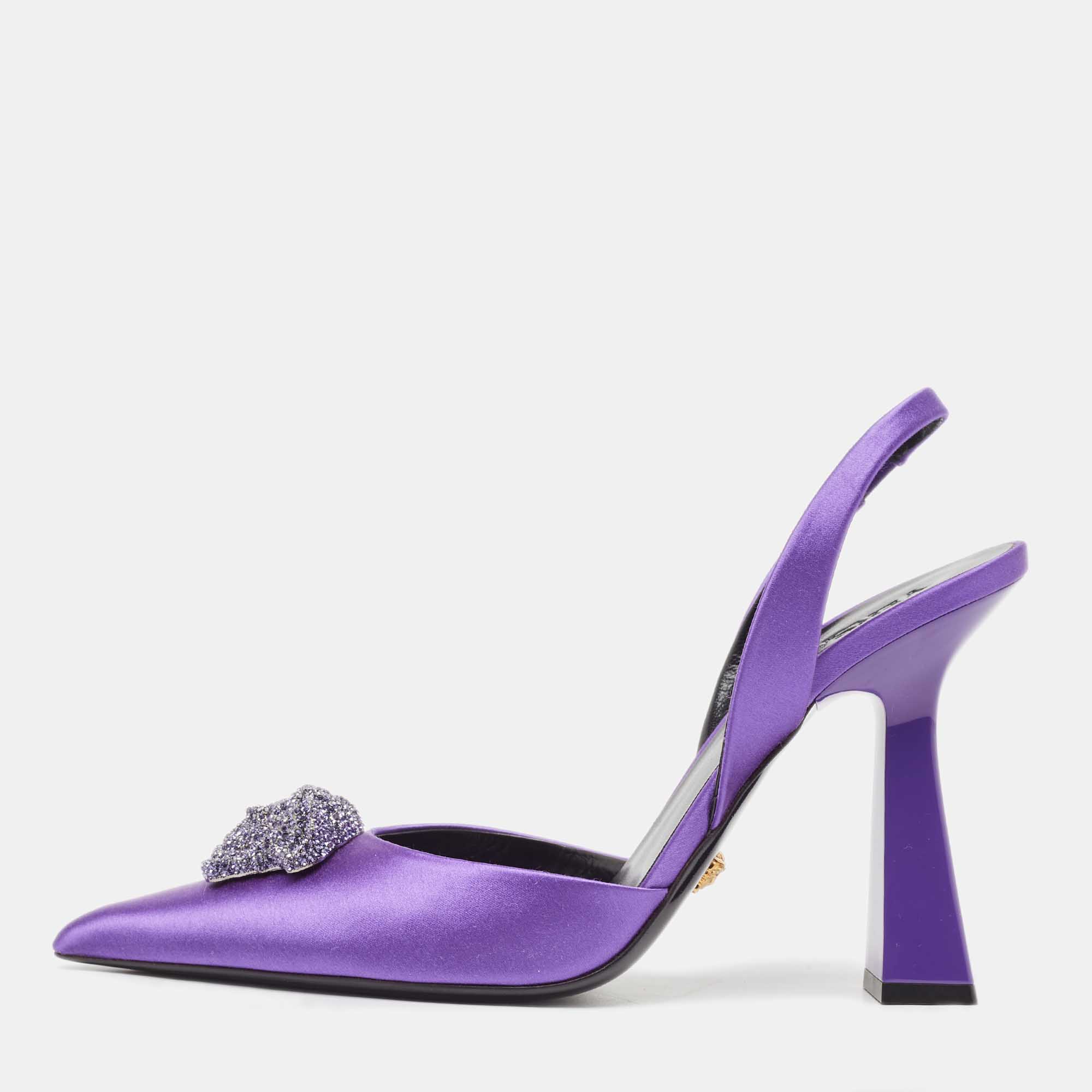 

Versace Purple Satin Medusa Slingback Pumps Size