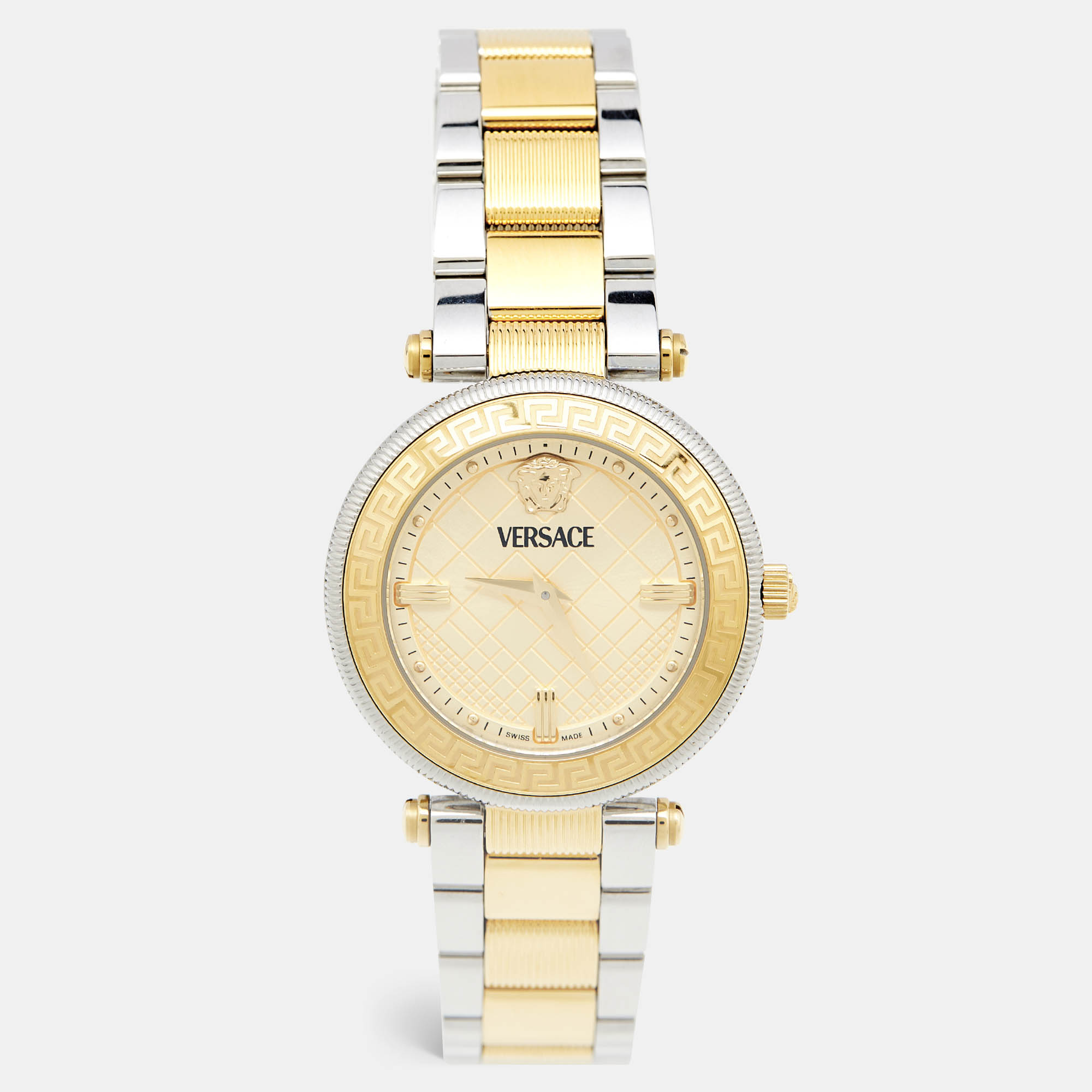 

Versace Champagne Two Tone Stainless Steel Reve VE8B Women's Wristwatch, Gold