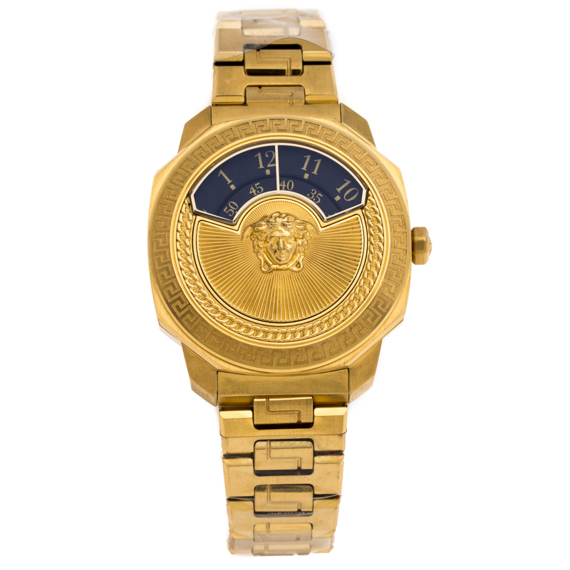 Pre-owned Versace Black Gold Plated Stainless Steel Dylos Icon Vqu05 0015 Women's Wristwatch 38 Mm