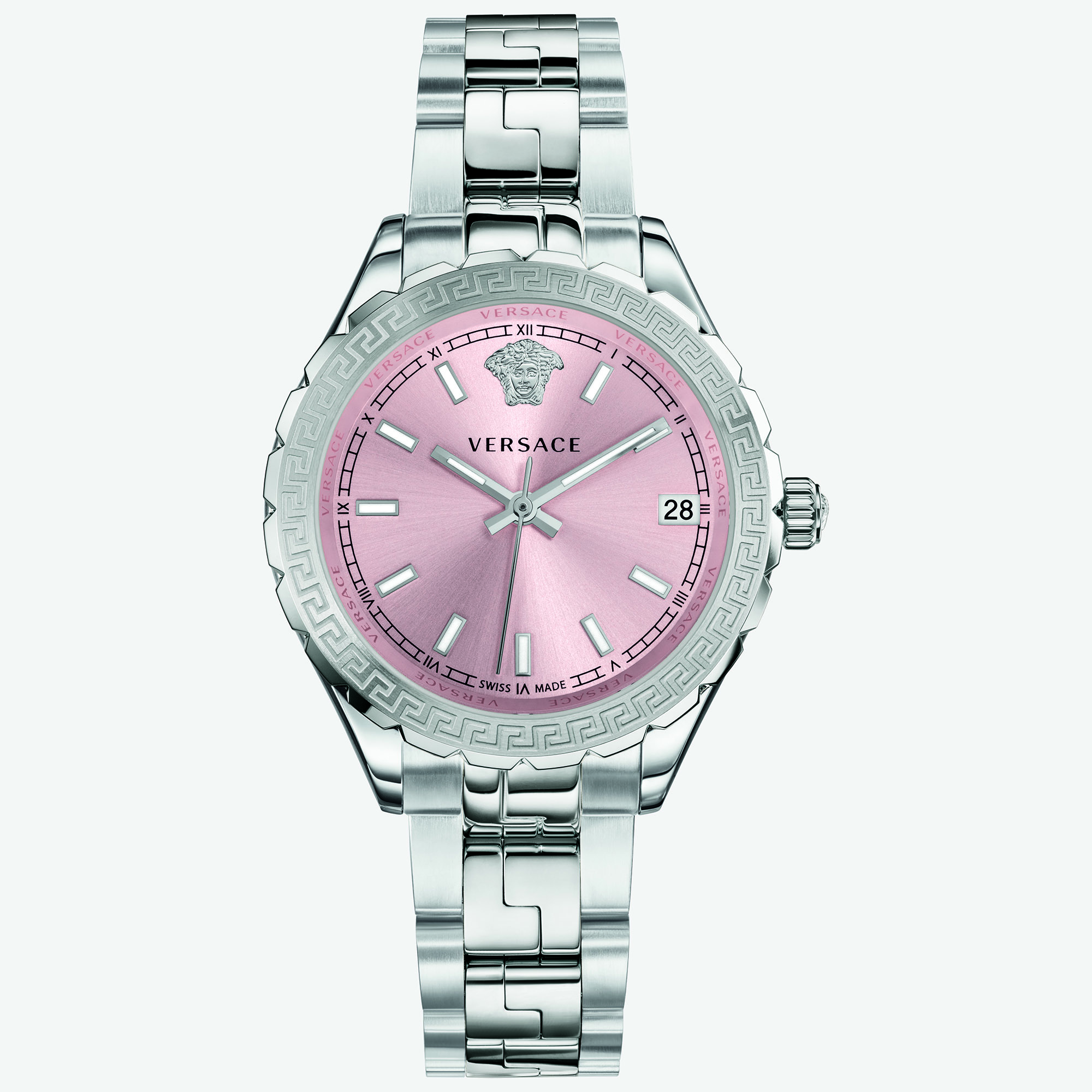 Pre-owned Versace Women's V12010015 Hellenyium 35mm Quartz Watch In Pink