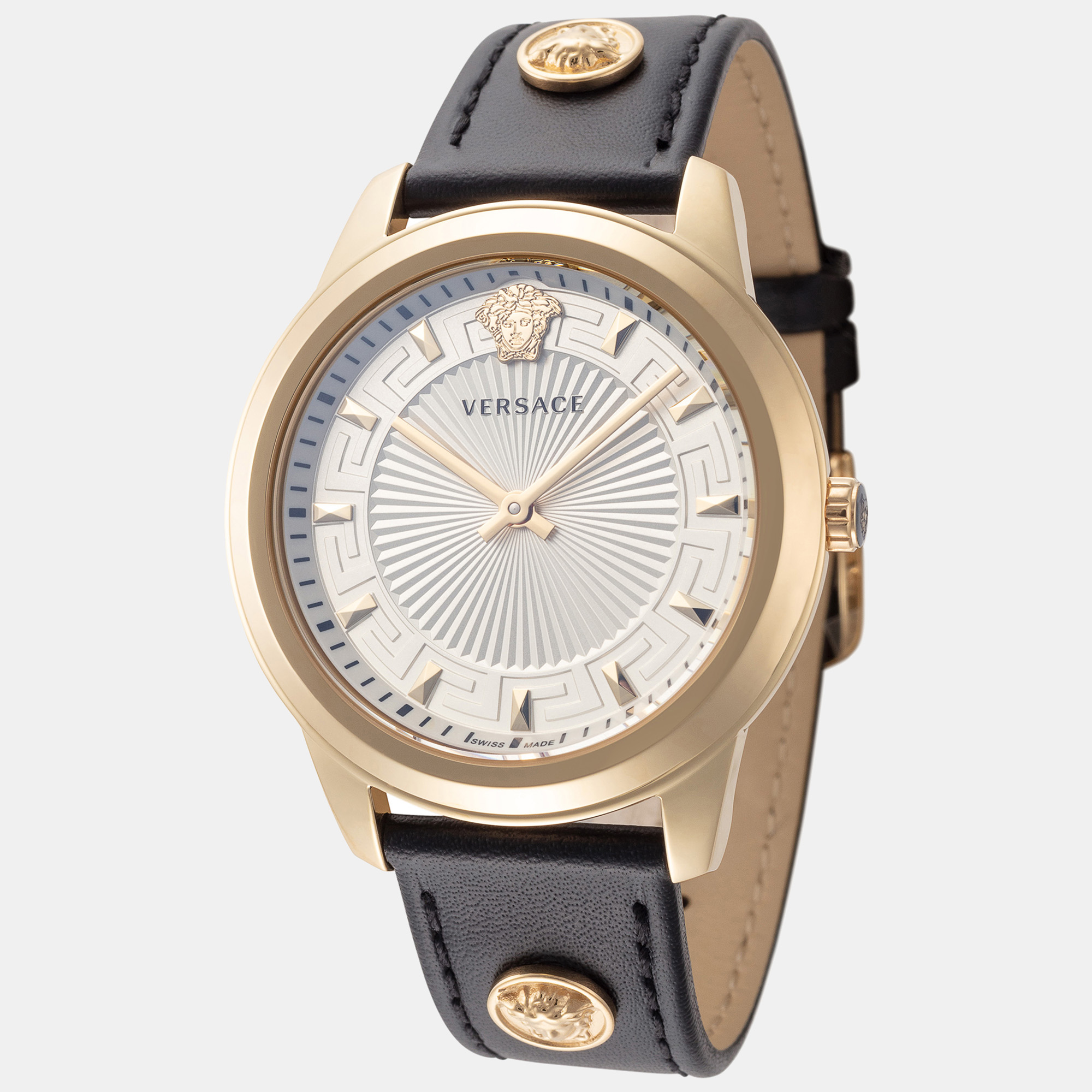 Pre-owned Versace Women's Vepx01021 Greca Signature 38mm Quartz Watch In Silver