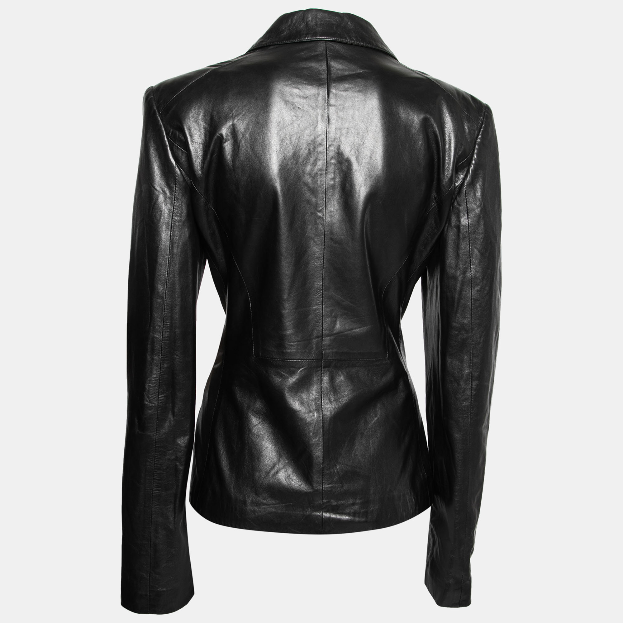 

Versace Signature Black Leather Single Breasted Blazer