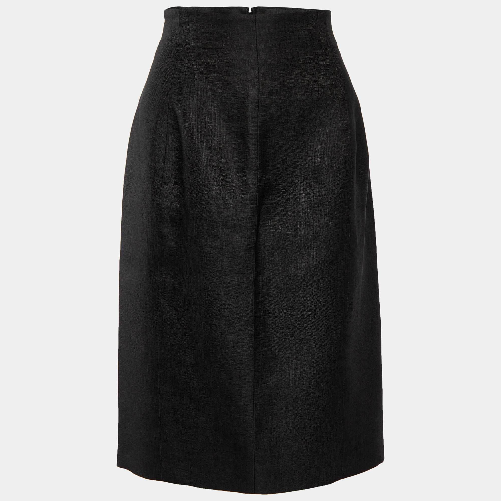 Pre-owned Versace Black Wool & Silk Pencil Skirt L