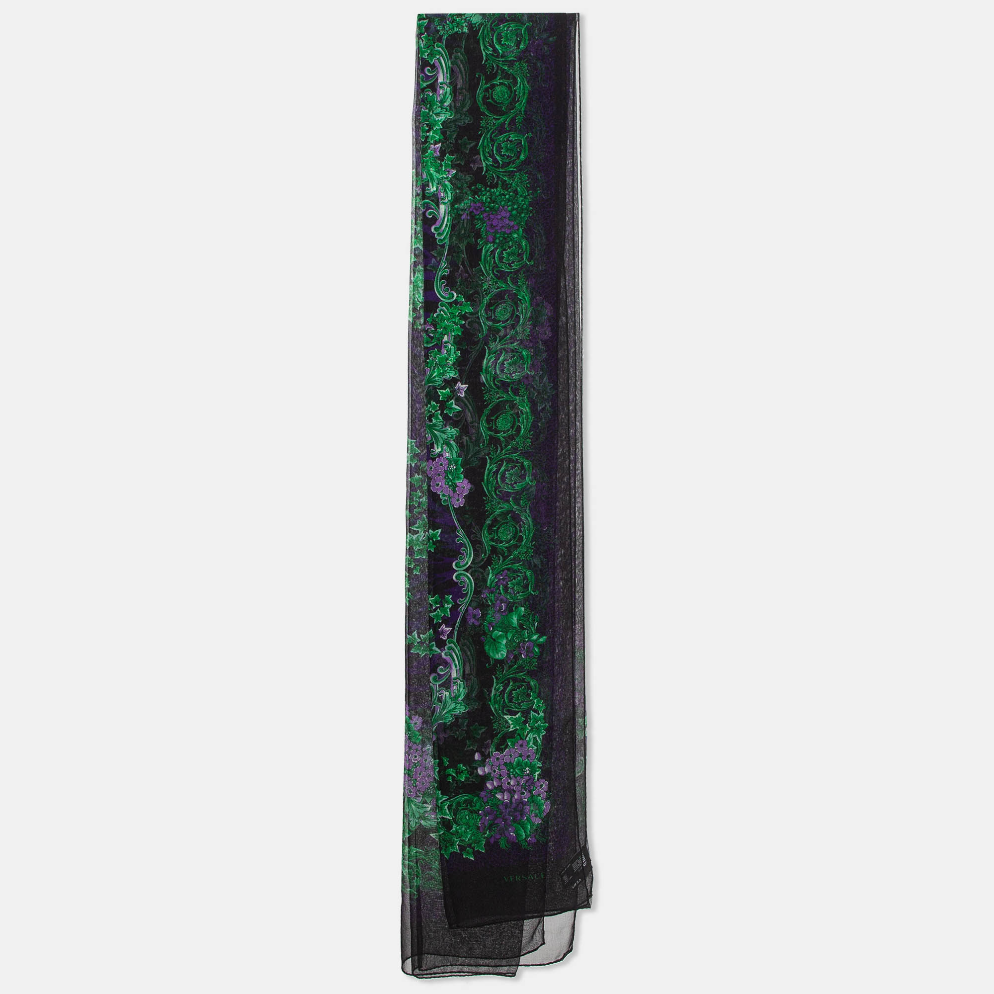 

Versace Black & Purple Floral Print Silk Stole