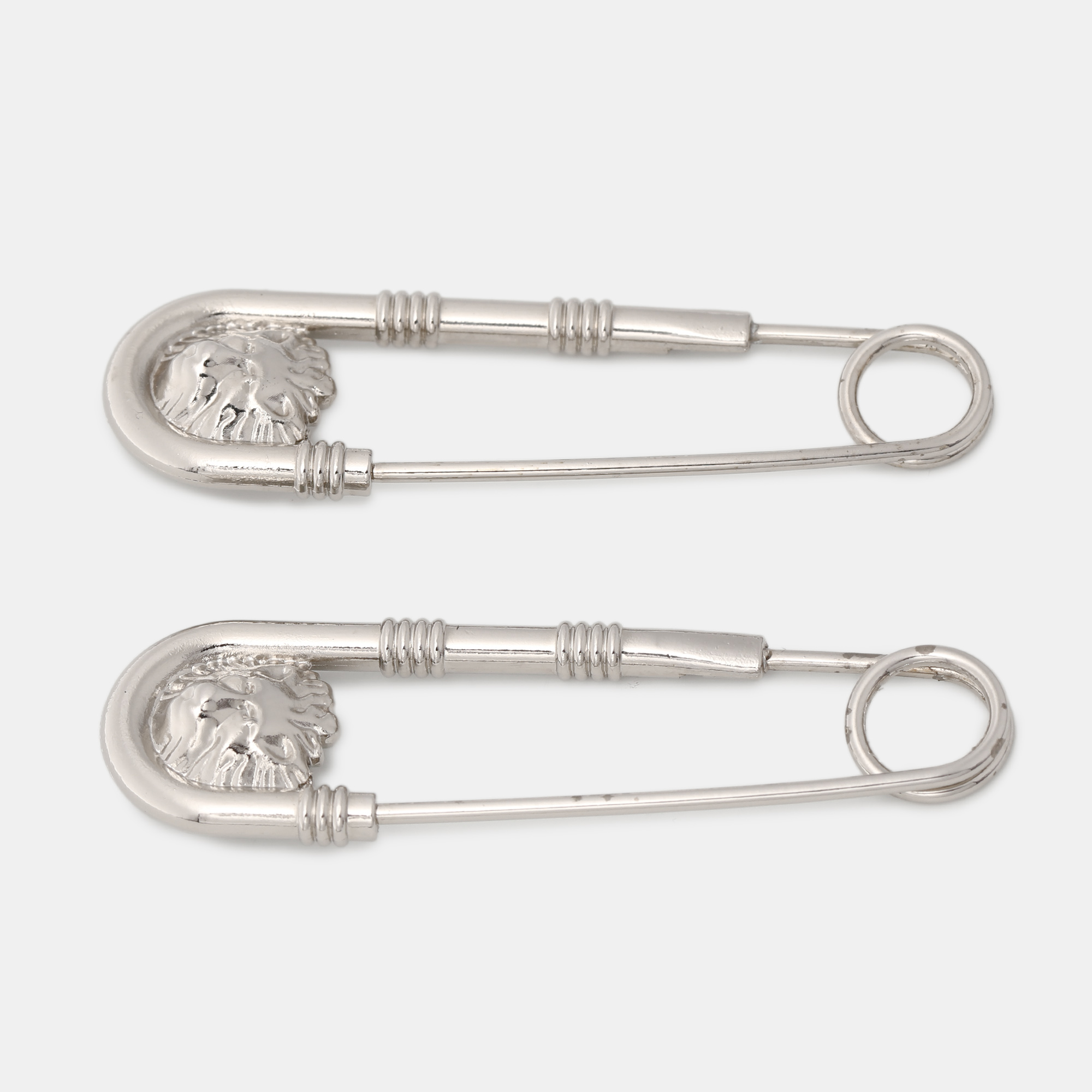 

Versace Silver Tone Safety Pin Brooch Set of Two