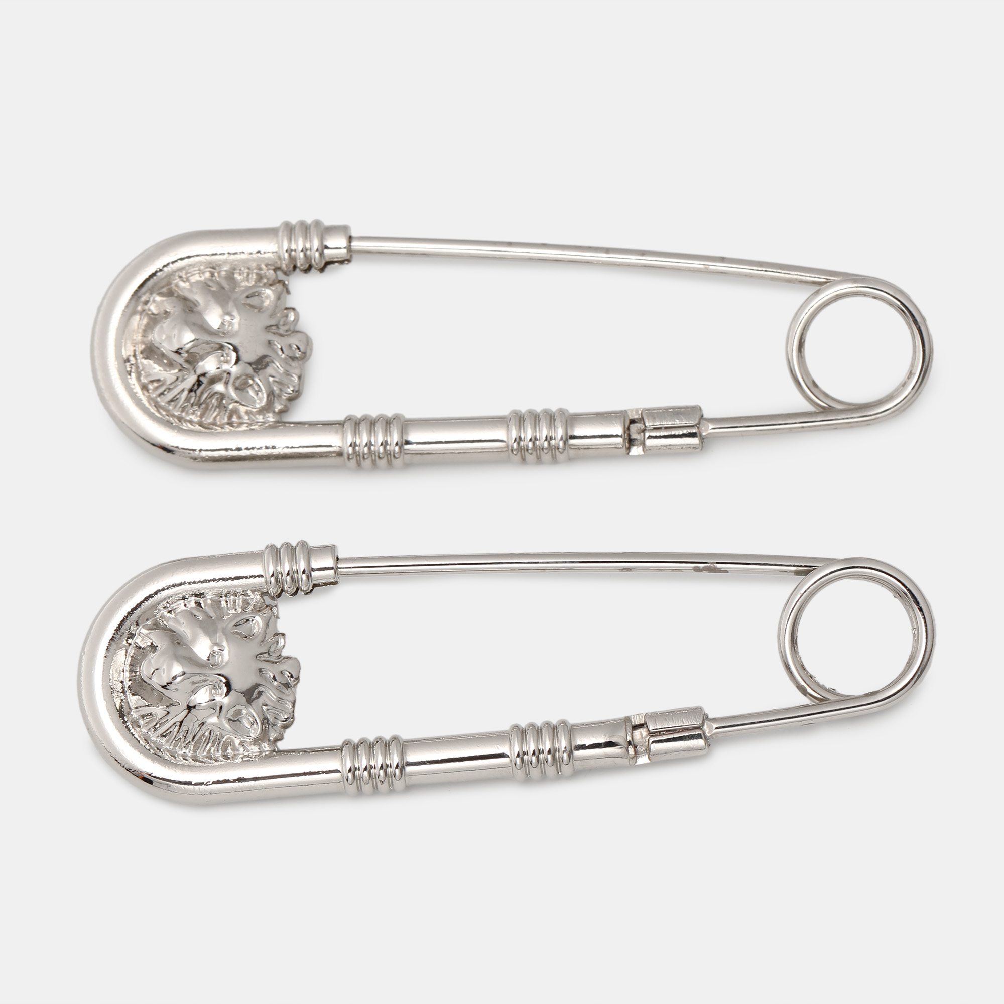 

Versace Silver Tone Safety Pin Brooch Set of Two