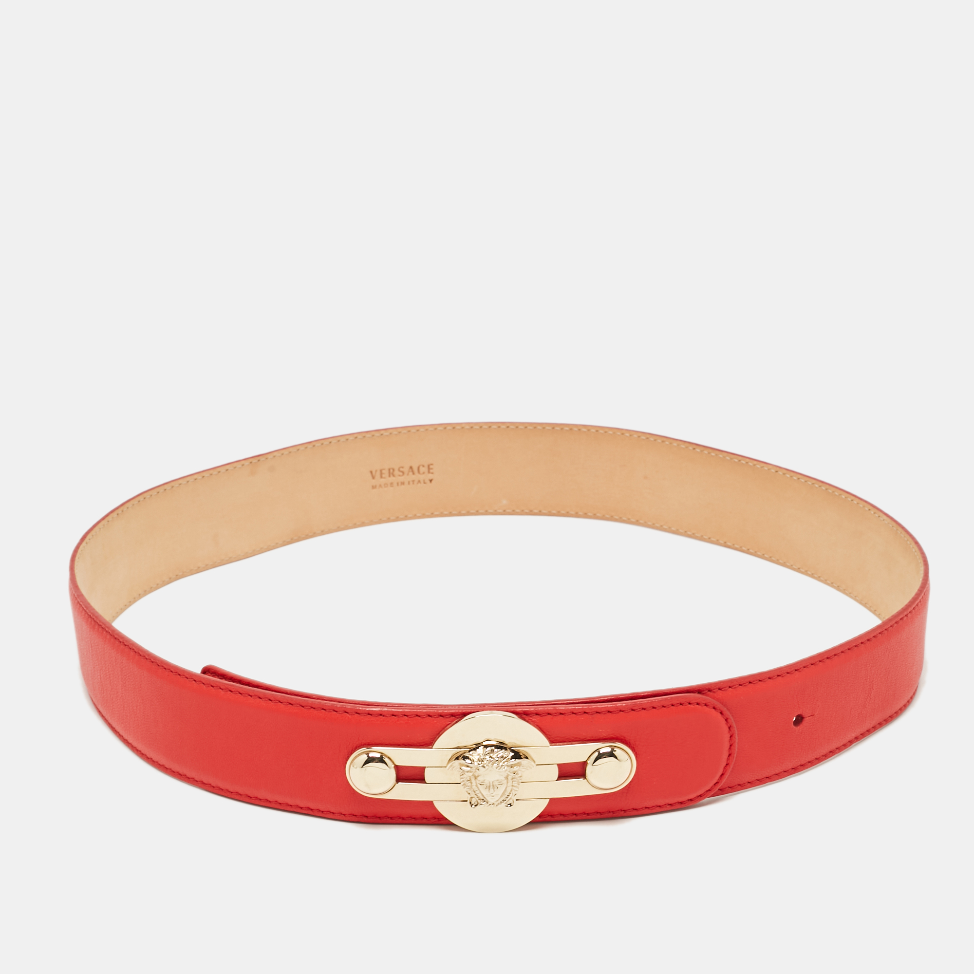 

Versace Red Leather Medusa Buckle Belt