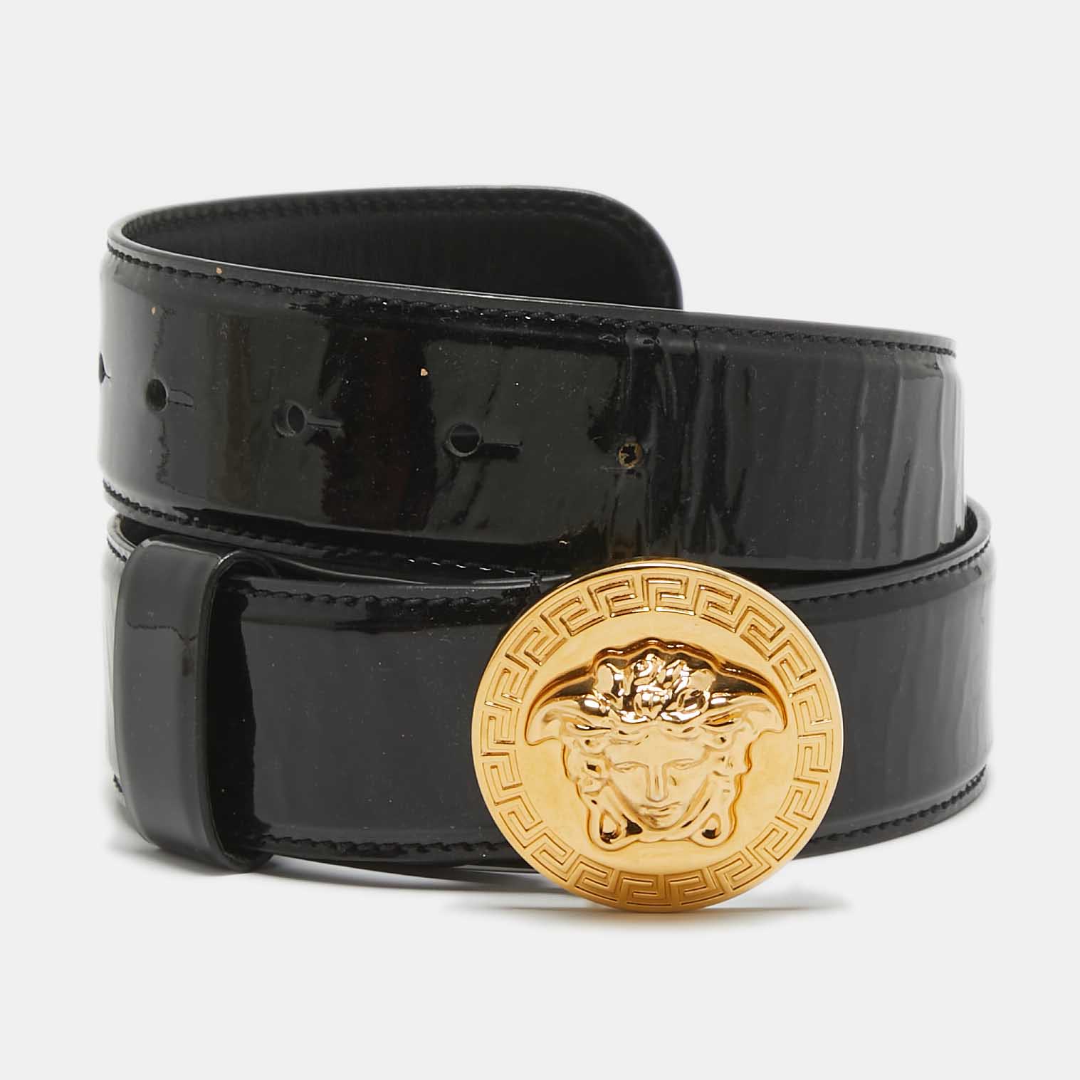 

Versace Black Patent Leather Medusa Head Buckle Belt 85CM