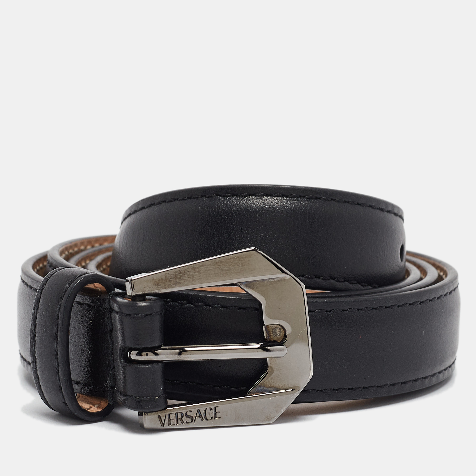 

Versace Black Leather Slim Buckle Belt 85CM