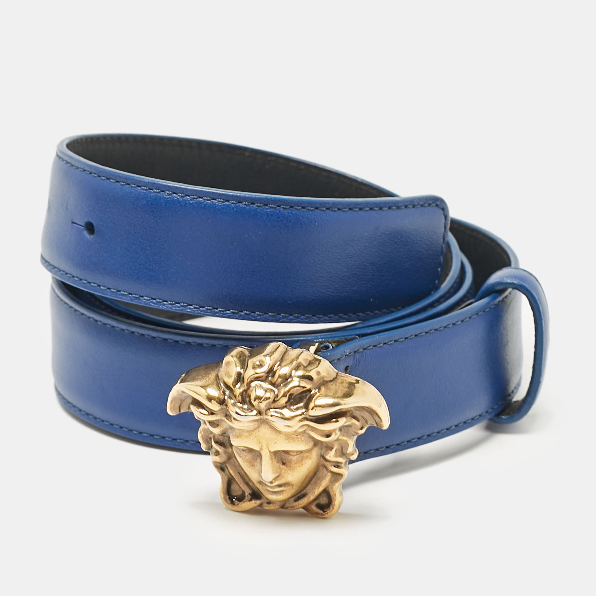 

Versace Blue Leather Medusa Head Buckle Belt