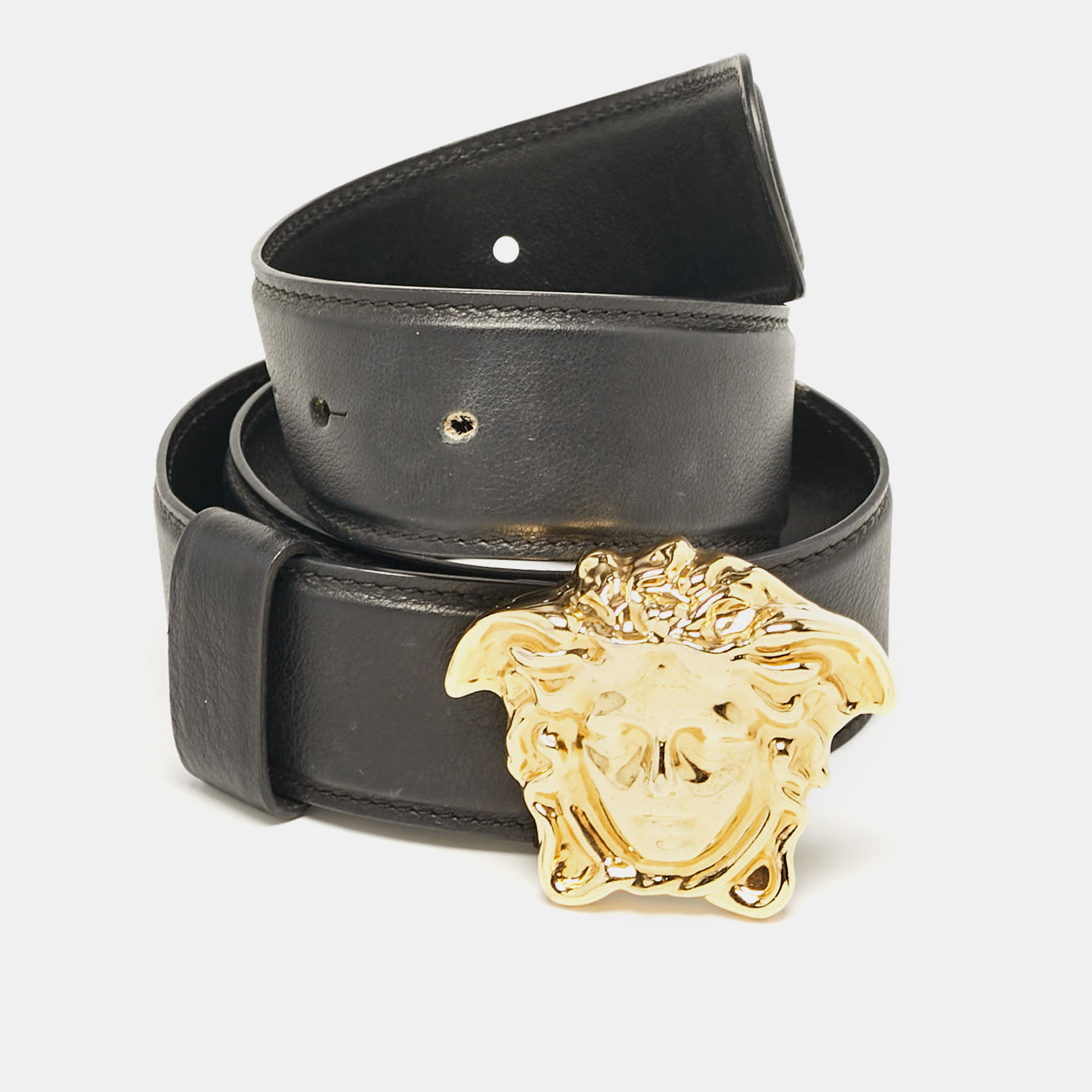 

Versace Black Leather Medusa Head Buckle Belt