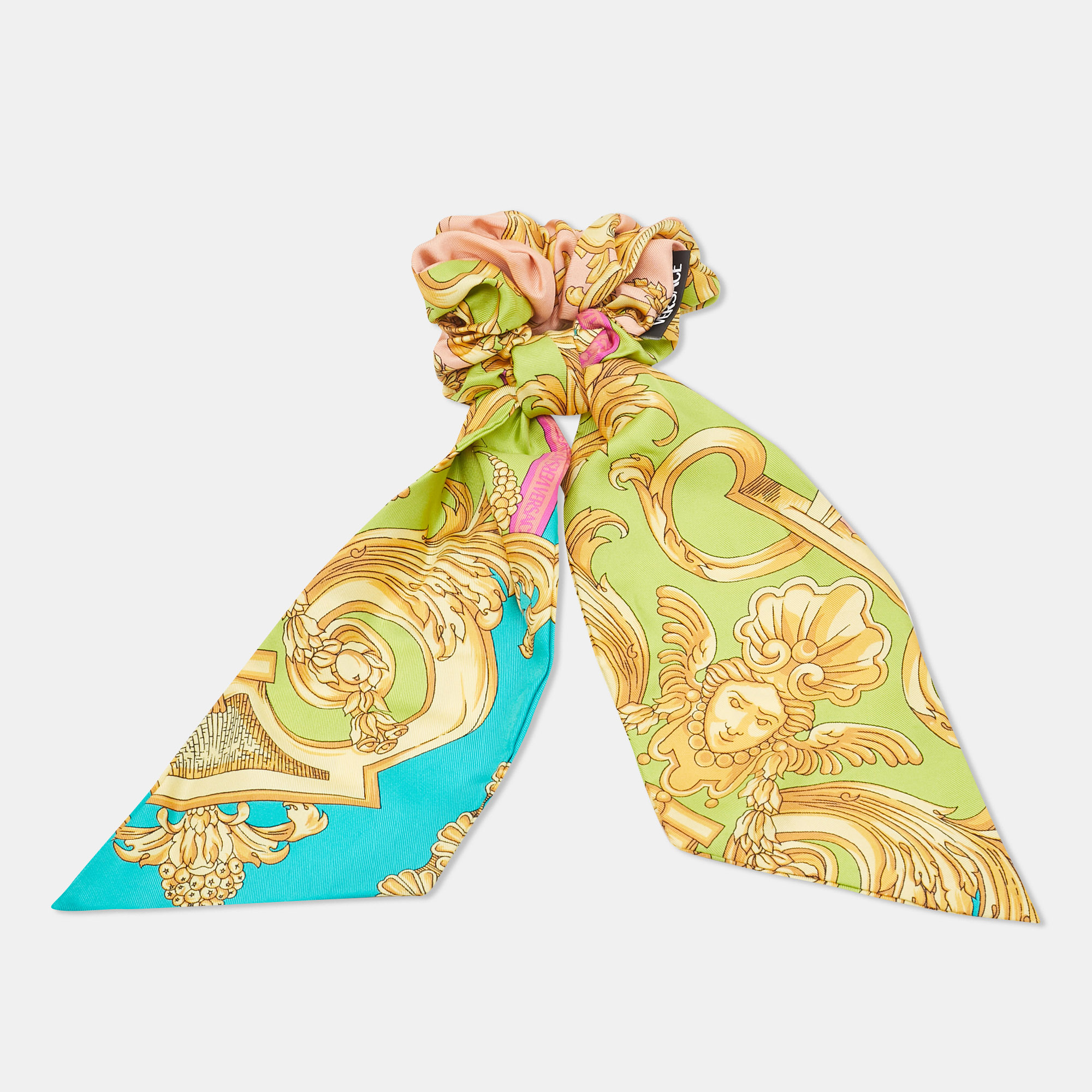 

Versace Green Barocco Goddess Silk Ribbon Scrunchie