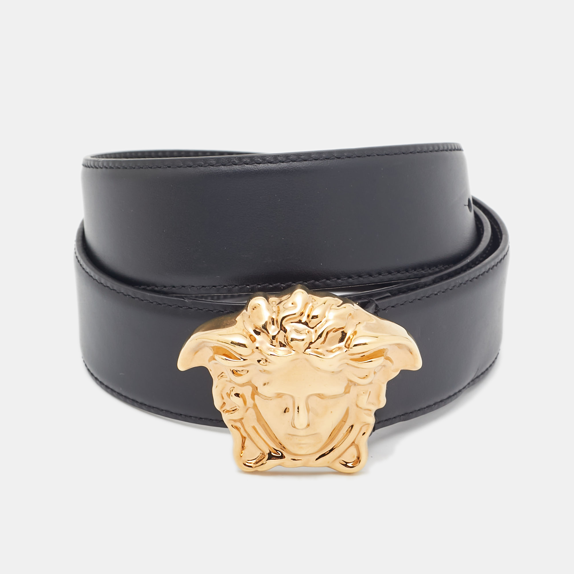 

Versace Black Leather Medusa Head Buckle Belt 95CM