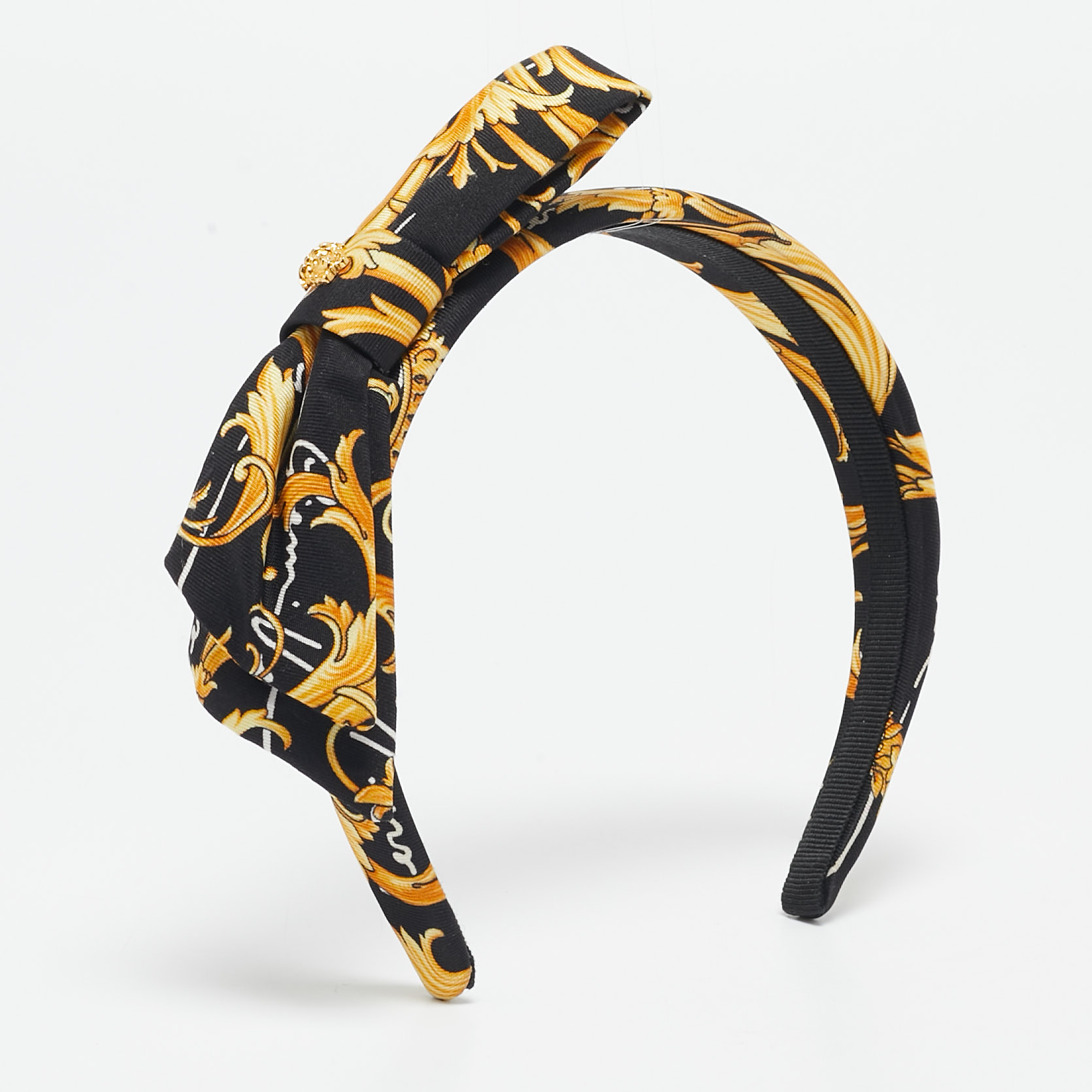 

Versace Black/Yellow Barocco Silk Bow Headband