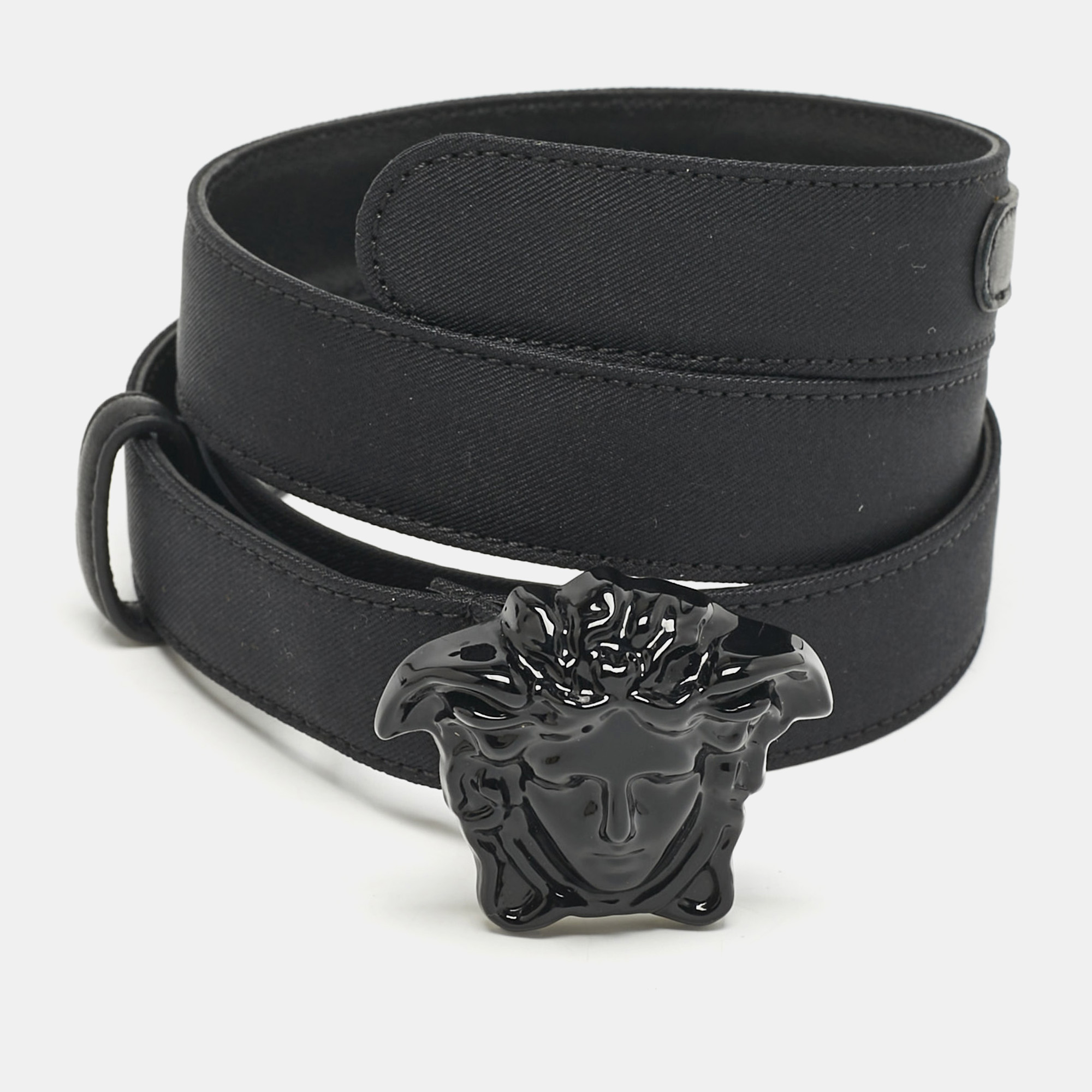 

Versace Black Leather Medusa Slim Belt