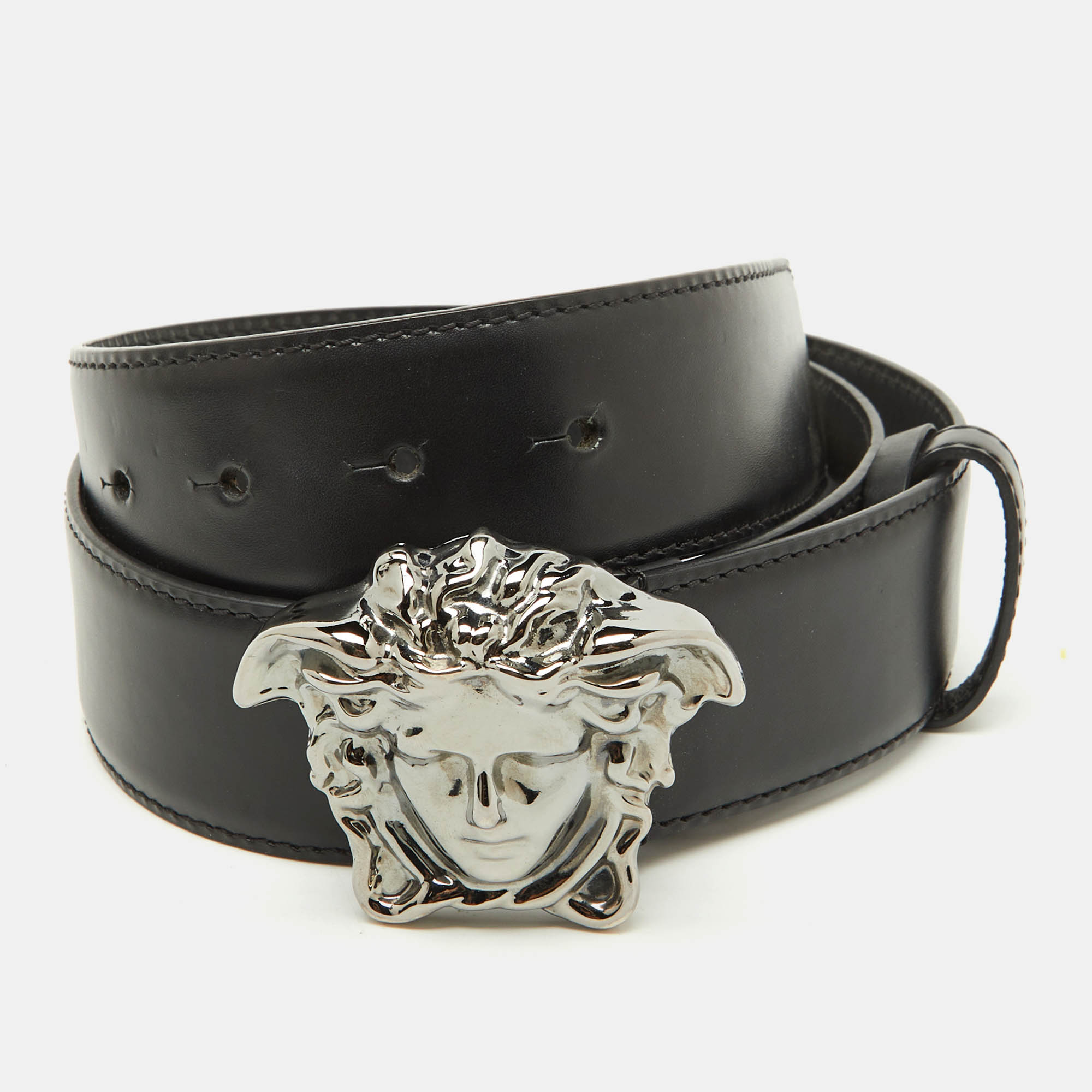 Versace Black Leather La Medusa Buckle Belt 80CM