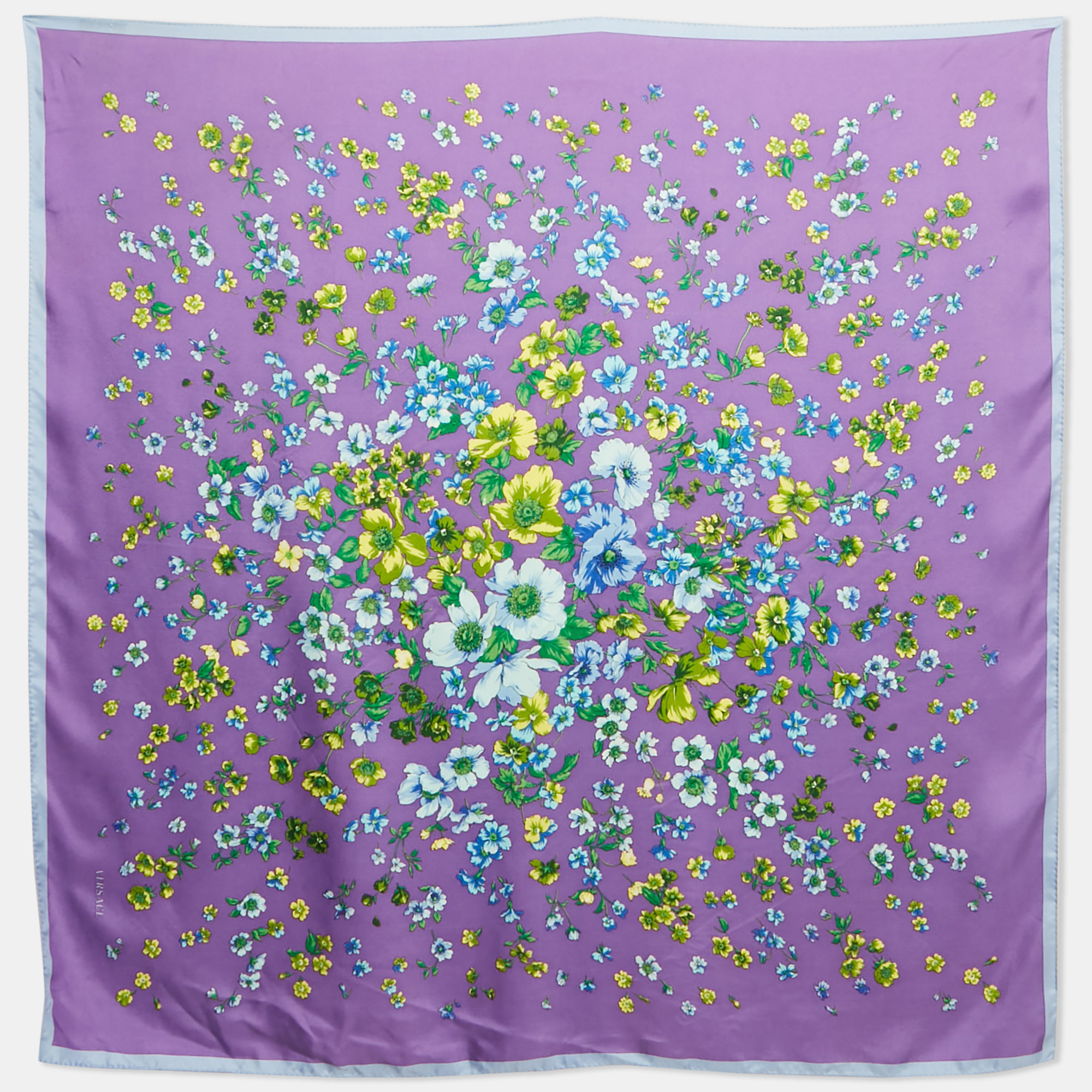 

Versace Purple Floral Print Silk Scarf