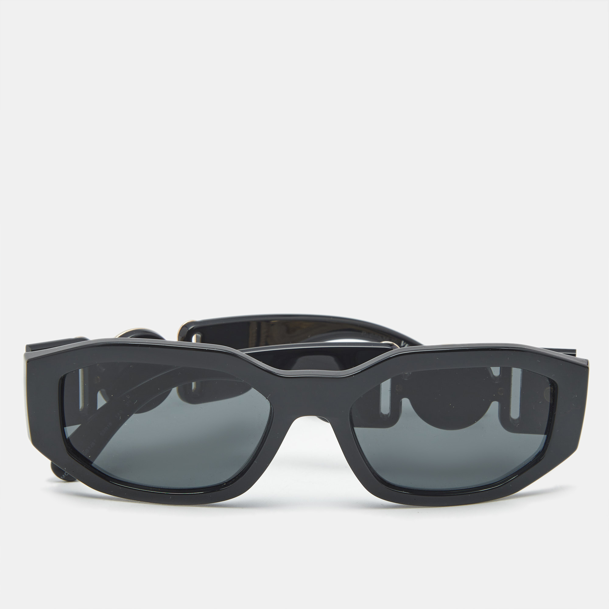 Pre-owned Versace Black Mod 4361 Medusa Biggie Rectangular Sunglasses