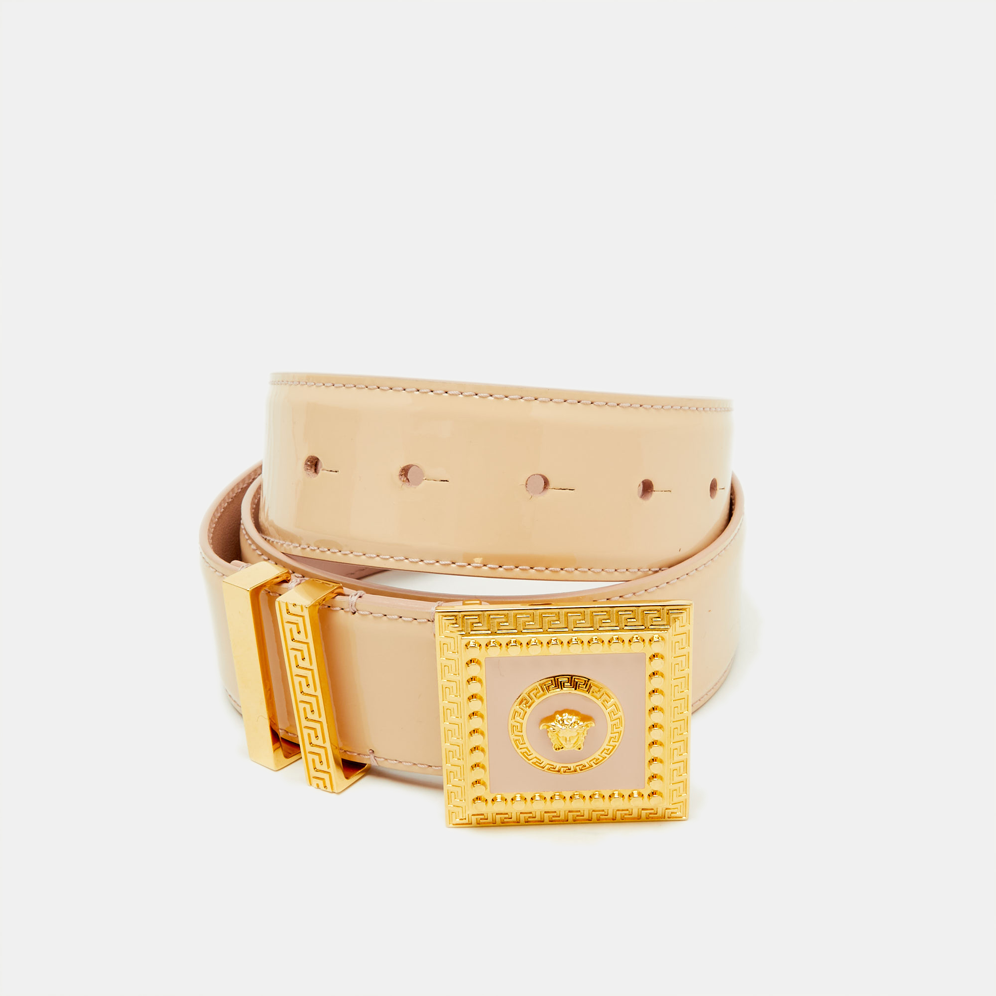 

Versace Pink Patent Leather Medusa Square Buckle Belt