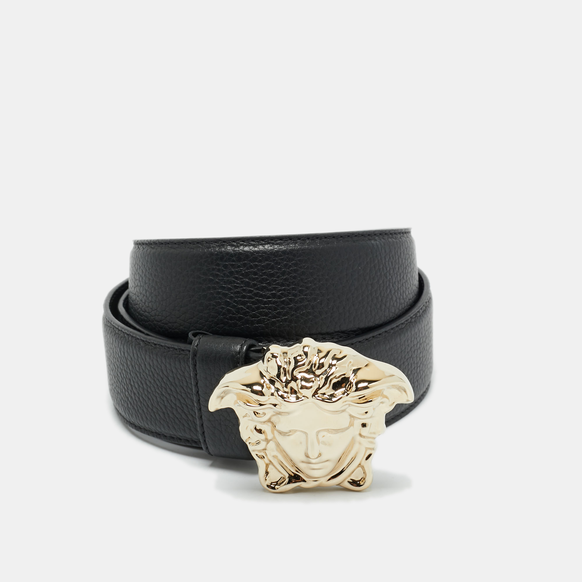 

Versace Black Leather La Medusa Buckle Belt