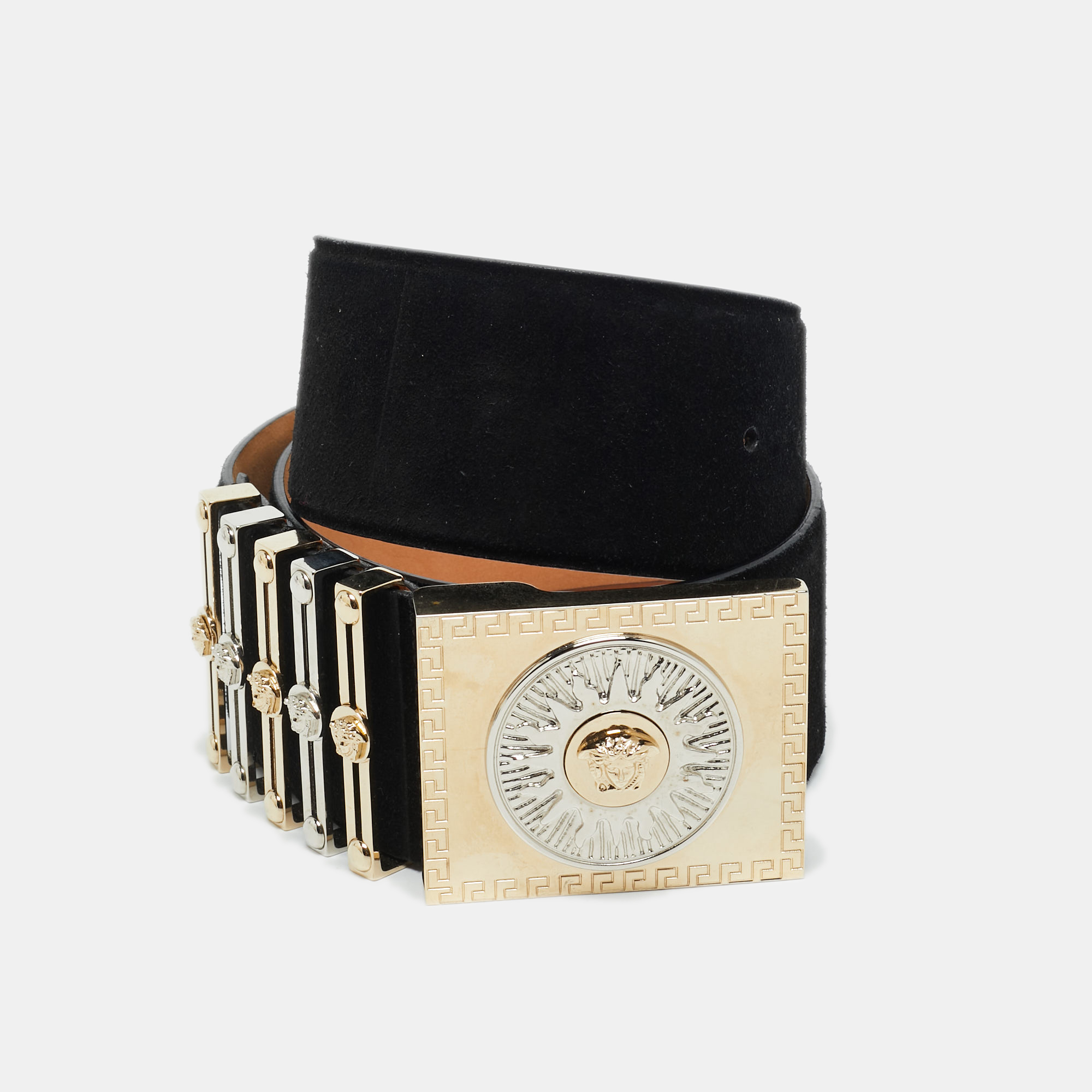 

Versace Black Suede Medusa Square Buckle Belt