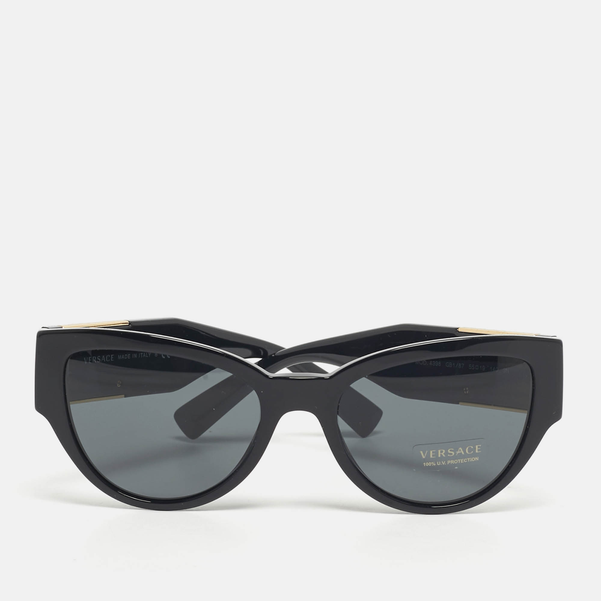 Pre-owned Versace Black Mod 4398 Medusa Cat Eye Sunglasses