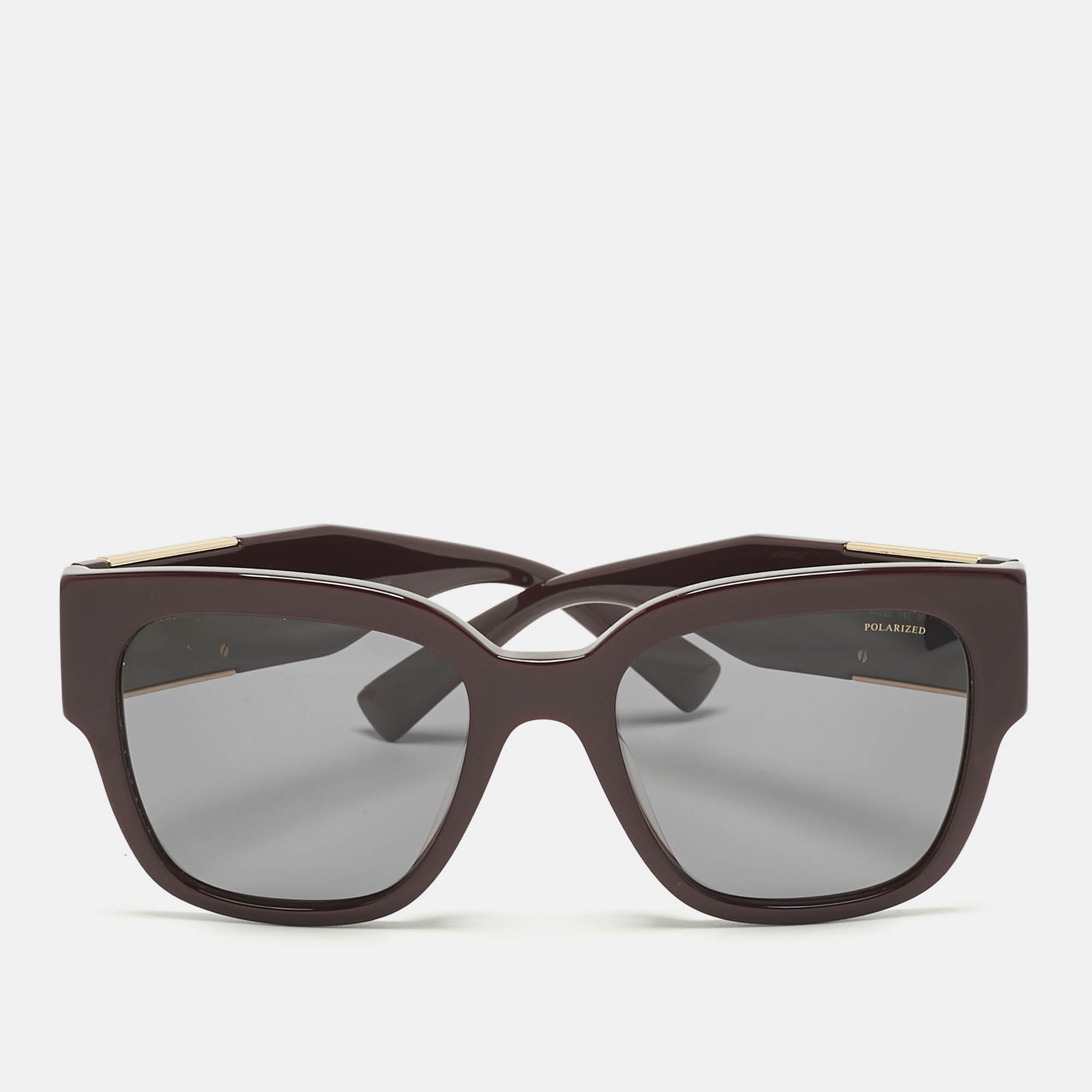 Pre-owned Versace Burgundy Mod 4437 Medusa Polarized Squared Sunglasses
