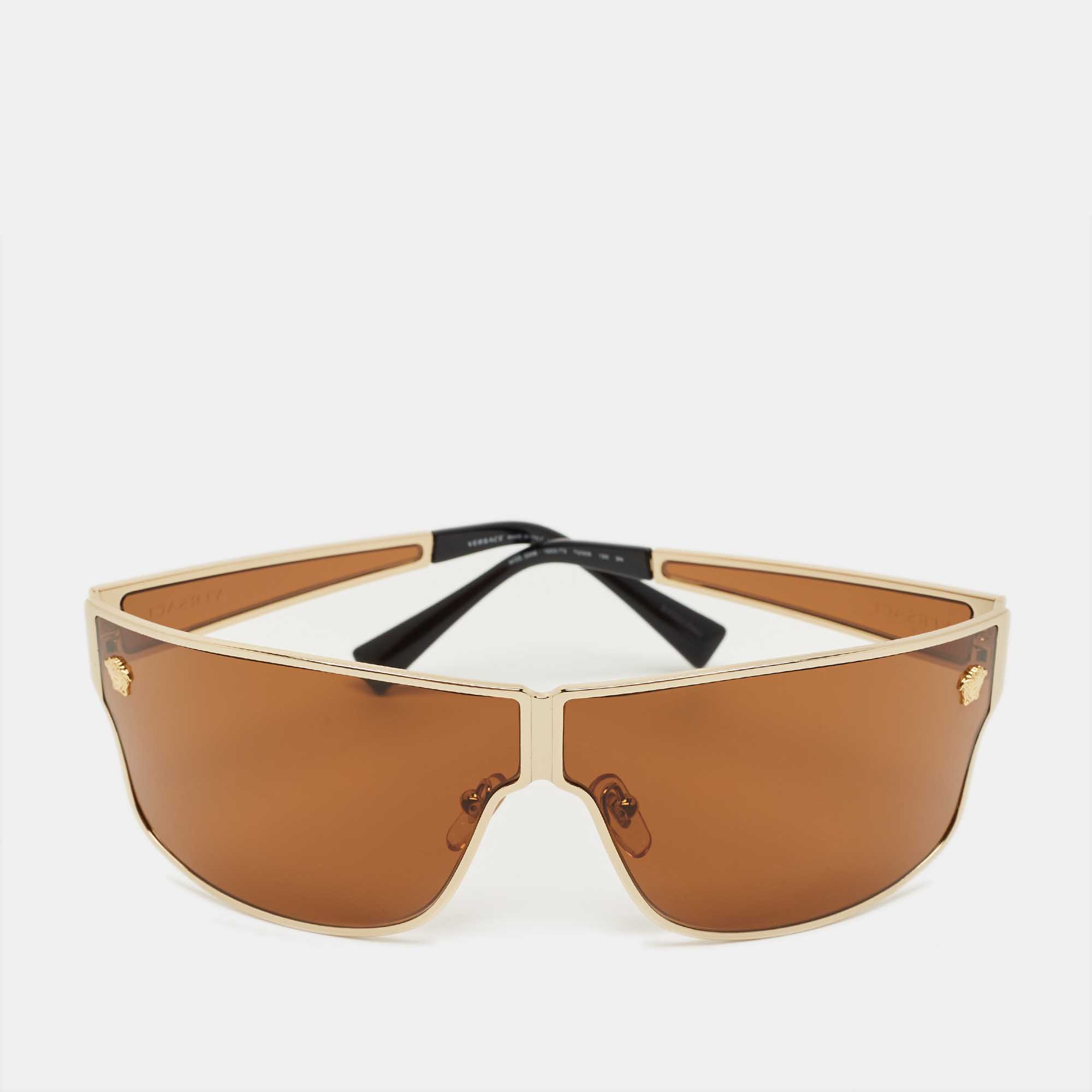 Pre-owned Versace Brown Mod 2206 Medusa Shield Sunglasses