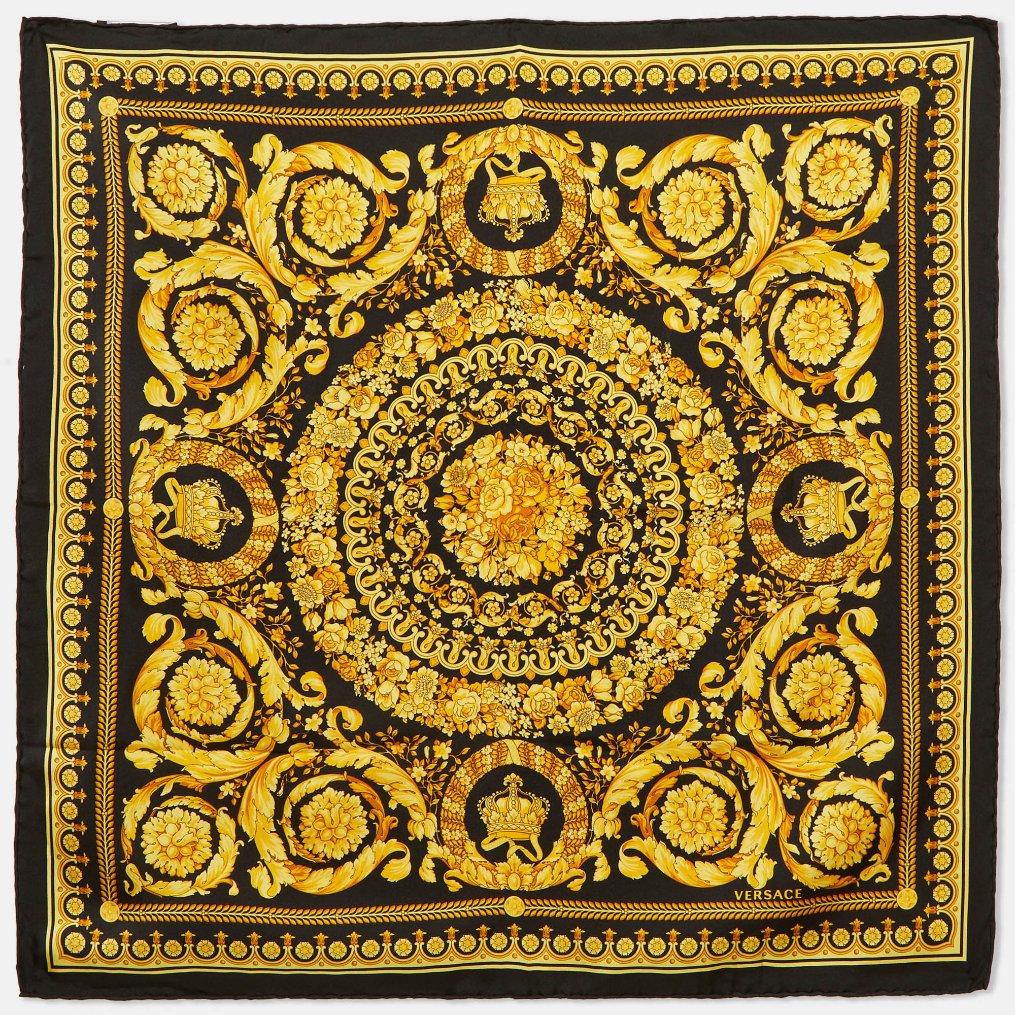 

Versace Black/Gold Baroque Print Silk Square Scarf
