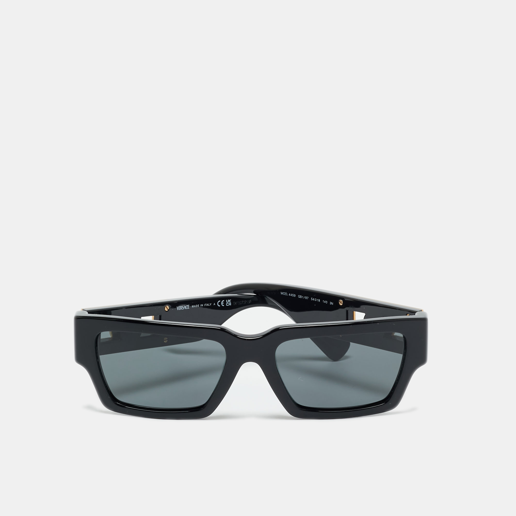 Pre-owned Versace Black Mod 4459 Medusa Deco Rectangle Sunglasses