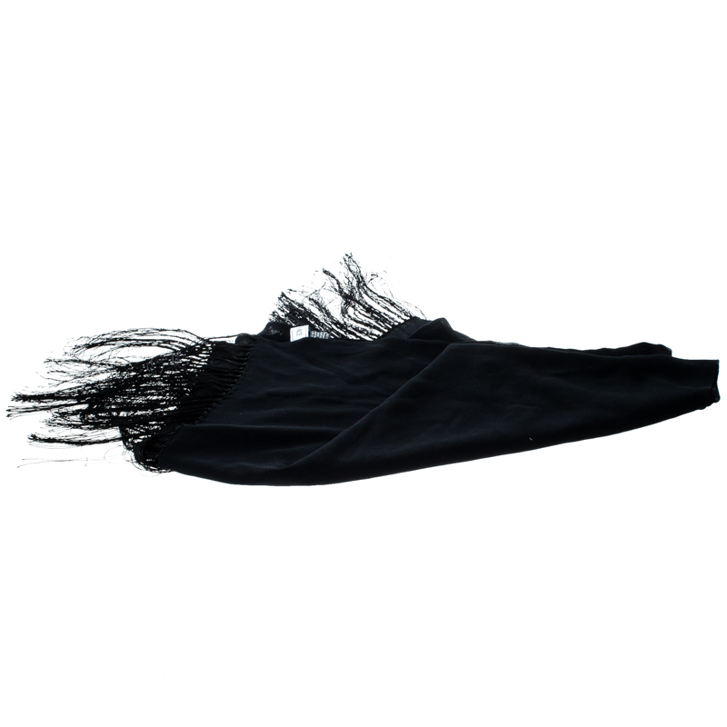 

Versace Black Crystal Embellished Silk Georgette Tasseled Edge Scarf