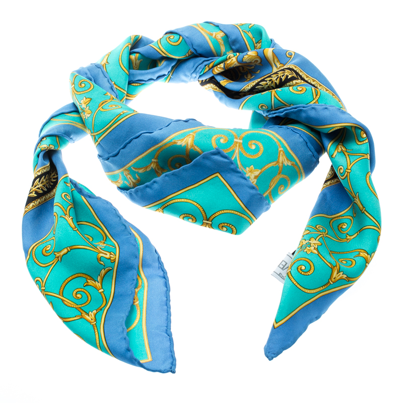 

Versace Blue Medusa Baroque Printed Silk Square Scarf