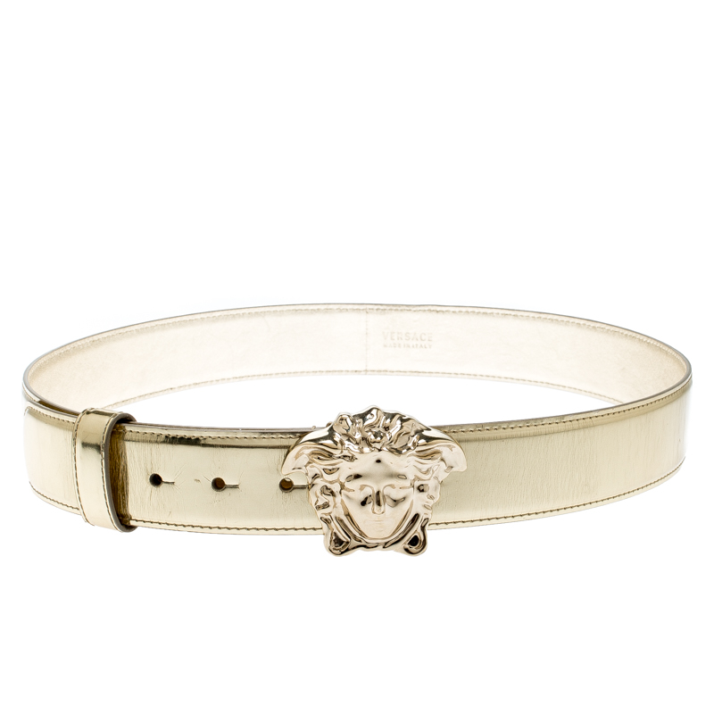 Versace Metallic Gold Leather Medusa Belt 95CM