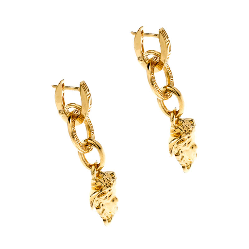 

Versace Medusa Gold Tone Dangle Earrings