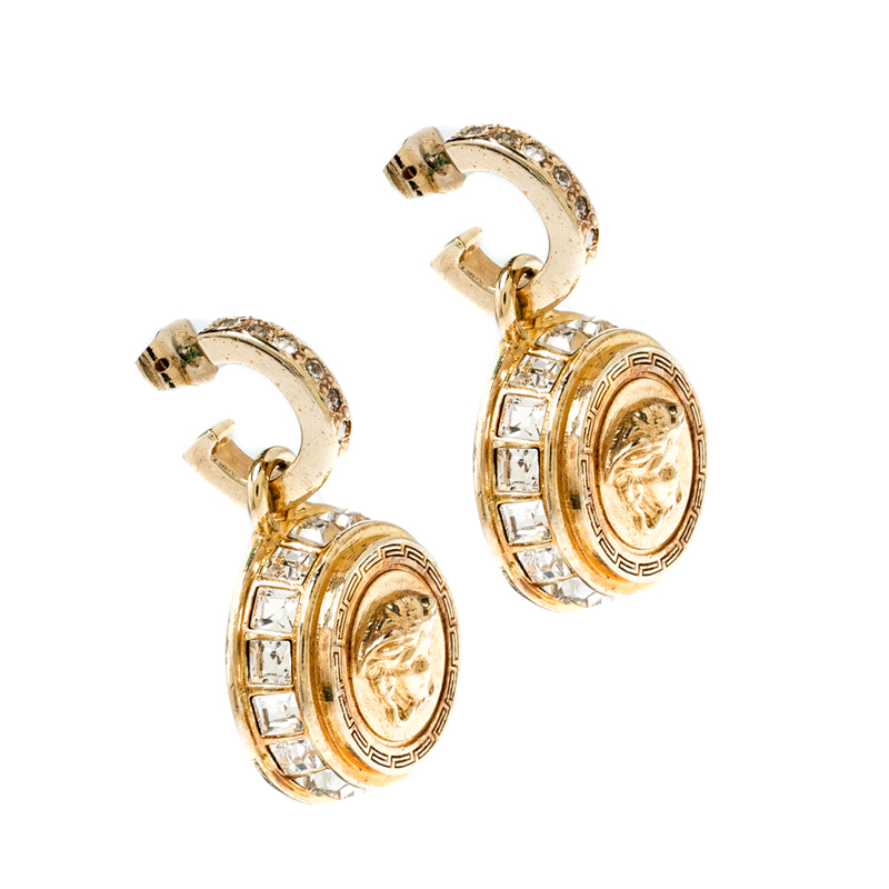 

Versace Medusa Crystal Studded Gold Tone Drop Earrings