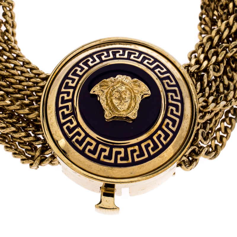 

Versace Purple Enamel Medusa Icon Gold Tone Multi Strand Vanitas Bracelet