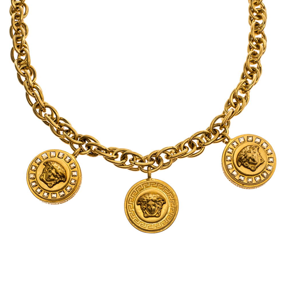 

Versace Yellow Gold Tone Crystal Medusa Charm Necklace